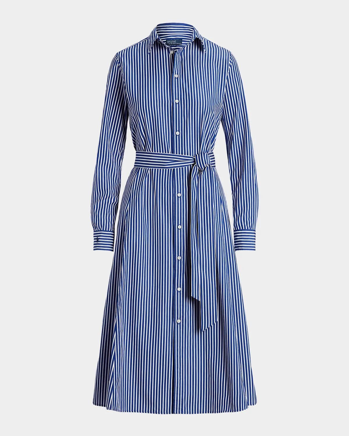 Polo Ralph Lauren Belted Striped Cotton Shirtdress