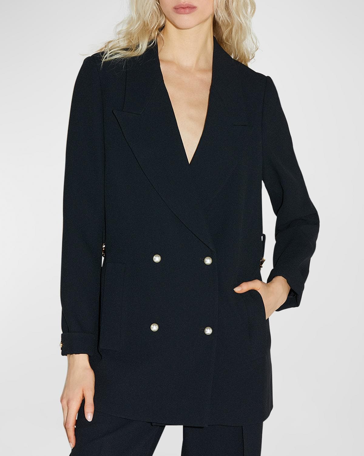 Callas Milano Chain-Embellished Double-Breasted Crepe Blazer