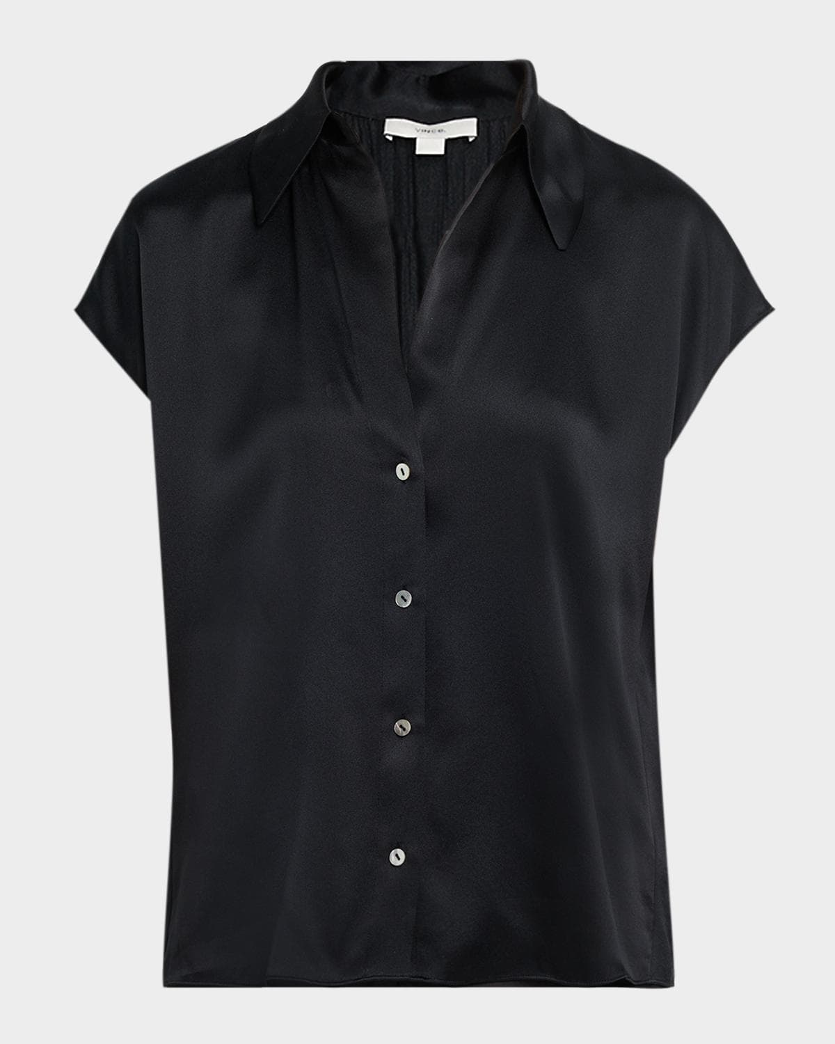 Vince Cap-Sleeve Ruched-Back Silk Blouse