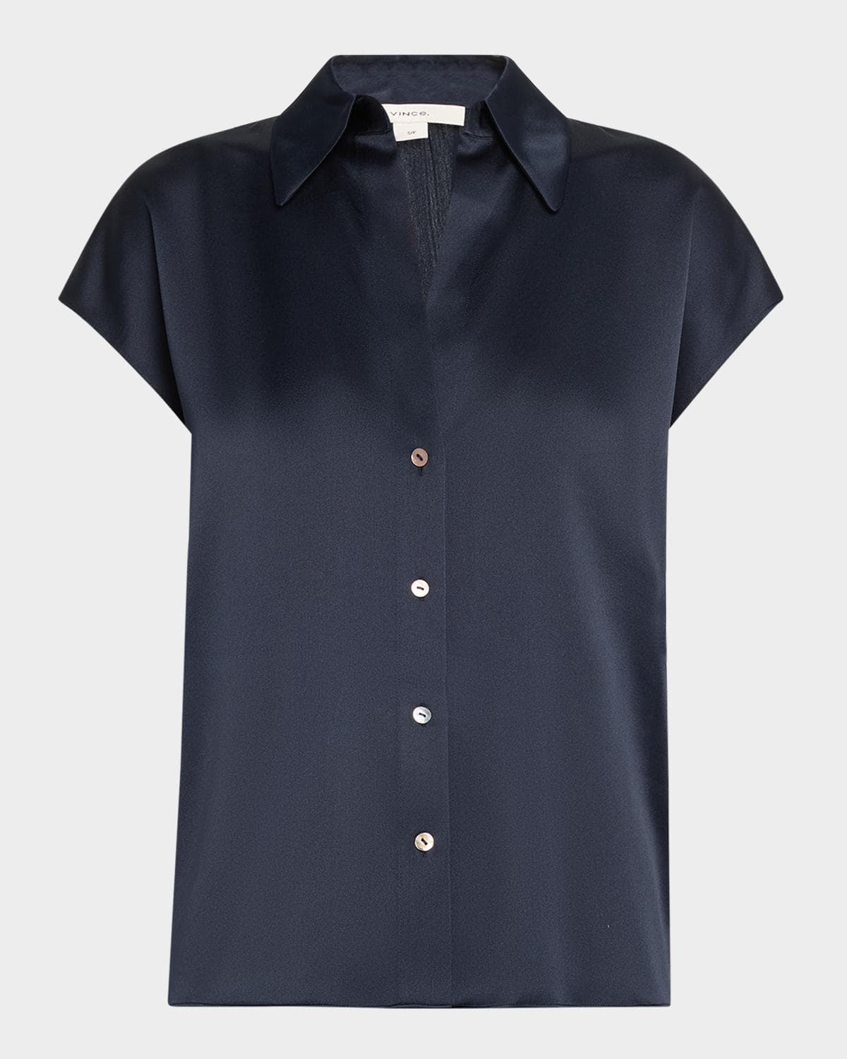 Vince Cap-Sleeve Ruched-Back Silk Blouse