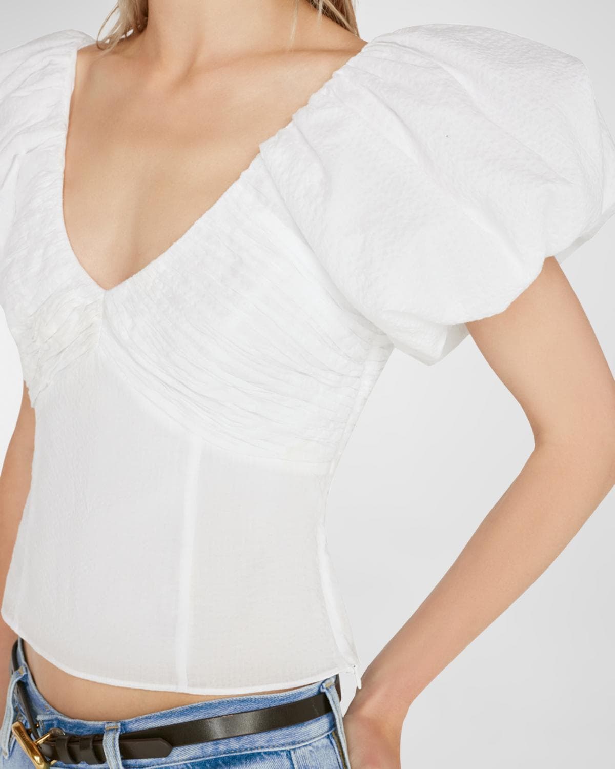 FRAME Cotton Puff-Sleeve Top