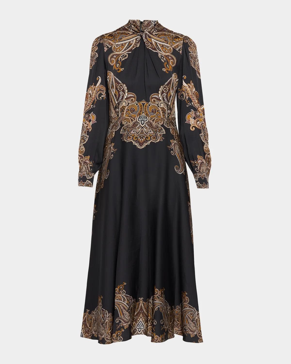 Cara Cara Vida Mock-Neck Medallion-Print Feather-Trim Mini Dress