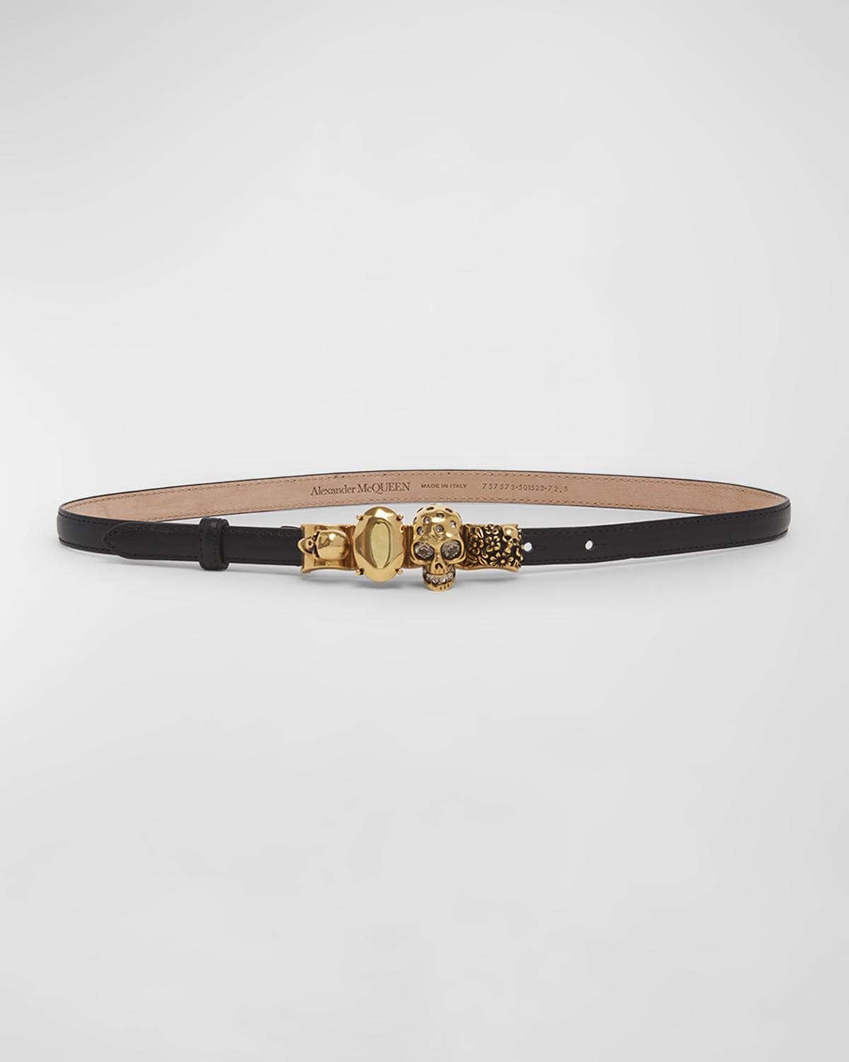 McQueen The Knuckle Black Leather Skinny Belt