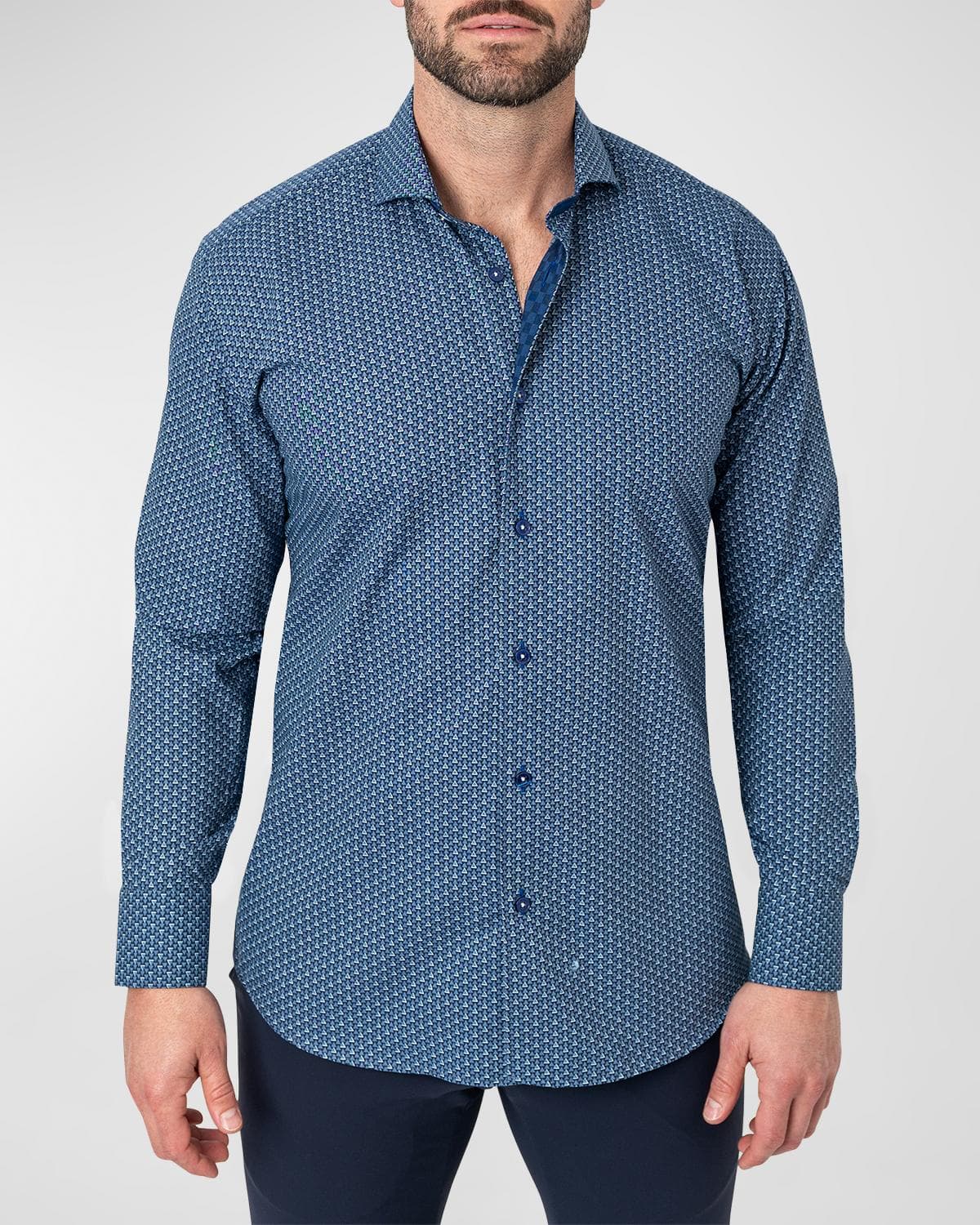 Maceoo Men's Einstein Tonal Triangles Sport Shirt