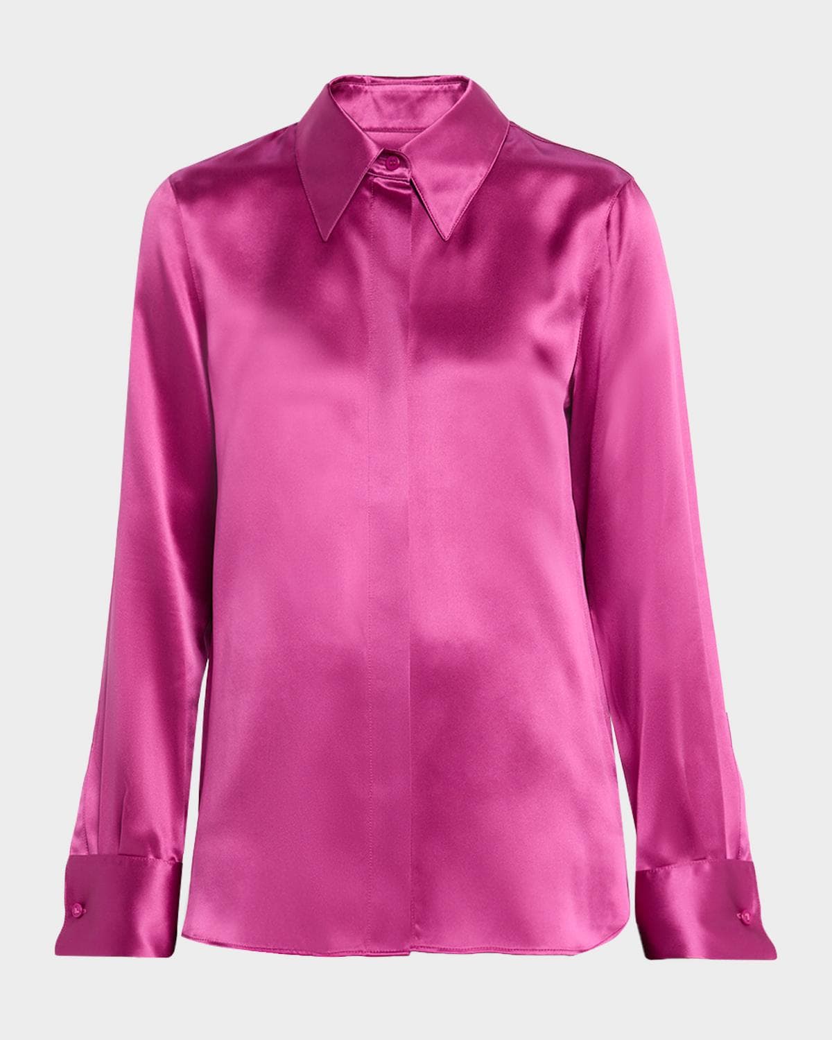 Lafayette 148 New York Spread-Collar Silk Charmeuse Blouse
