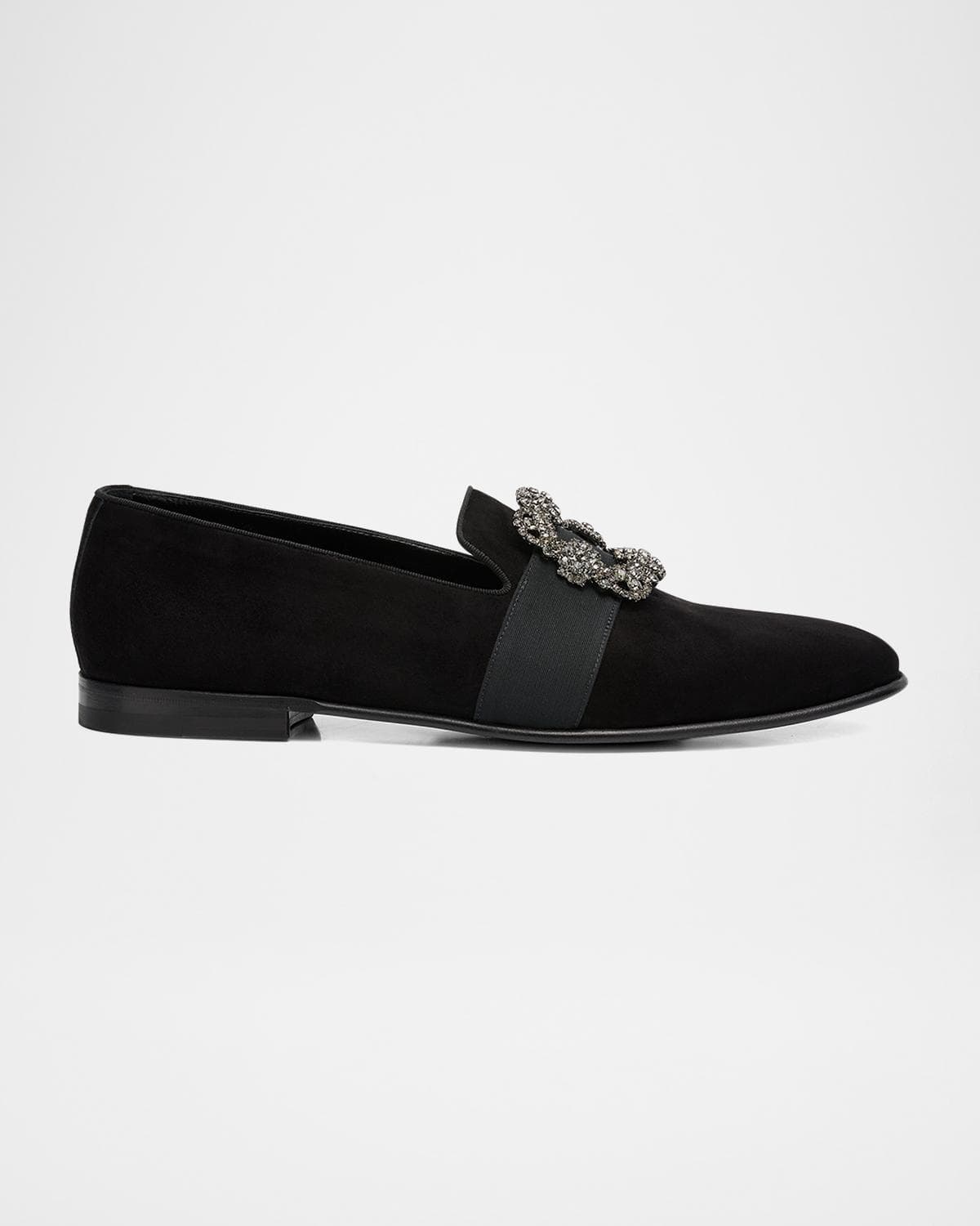 Manolo Blahnik Men's Carlton Suede Crystal Buckle Loafers