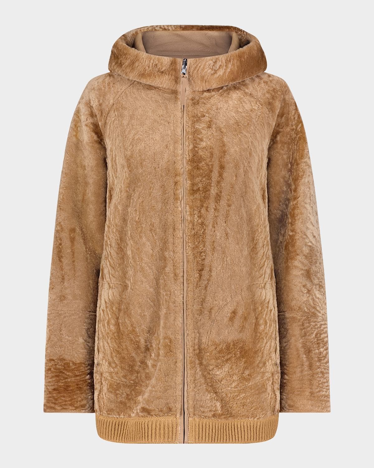 Gorski Reversible Shearling Lamb Zip Parka Jacket With Side Slits