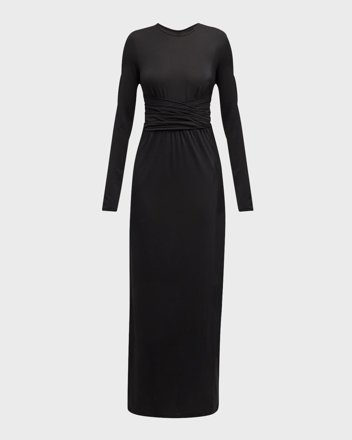 Emporio Armani Pleated Long-Sleeve Jersey Column Gown