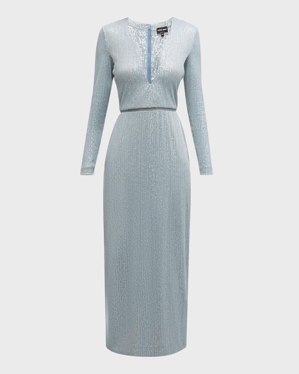 Giorgio Armani Plunging Sequined Knit Dress