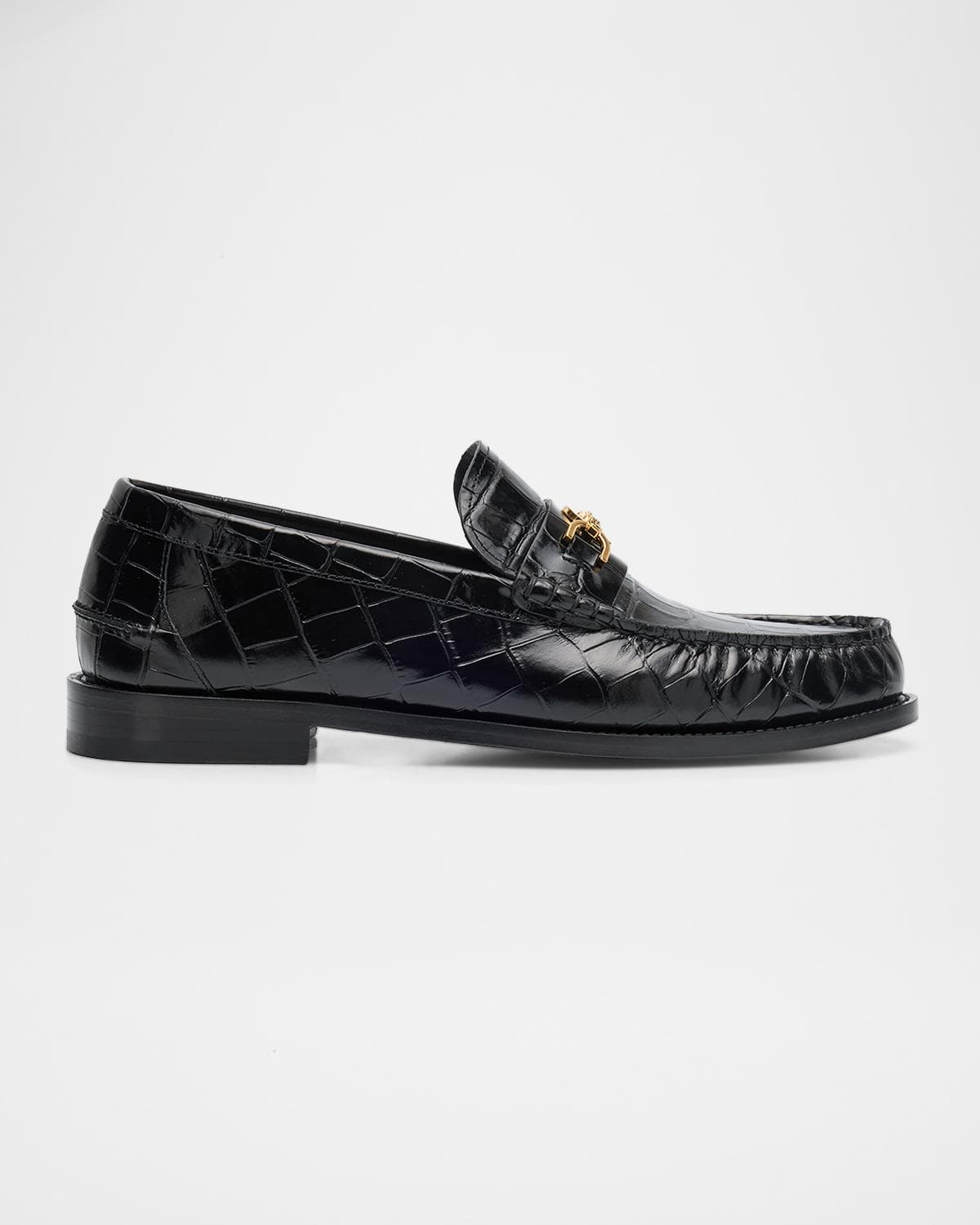 Versace Men's Croc-Effect Medusa Coin Bit Loafers