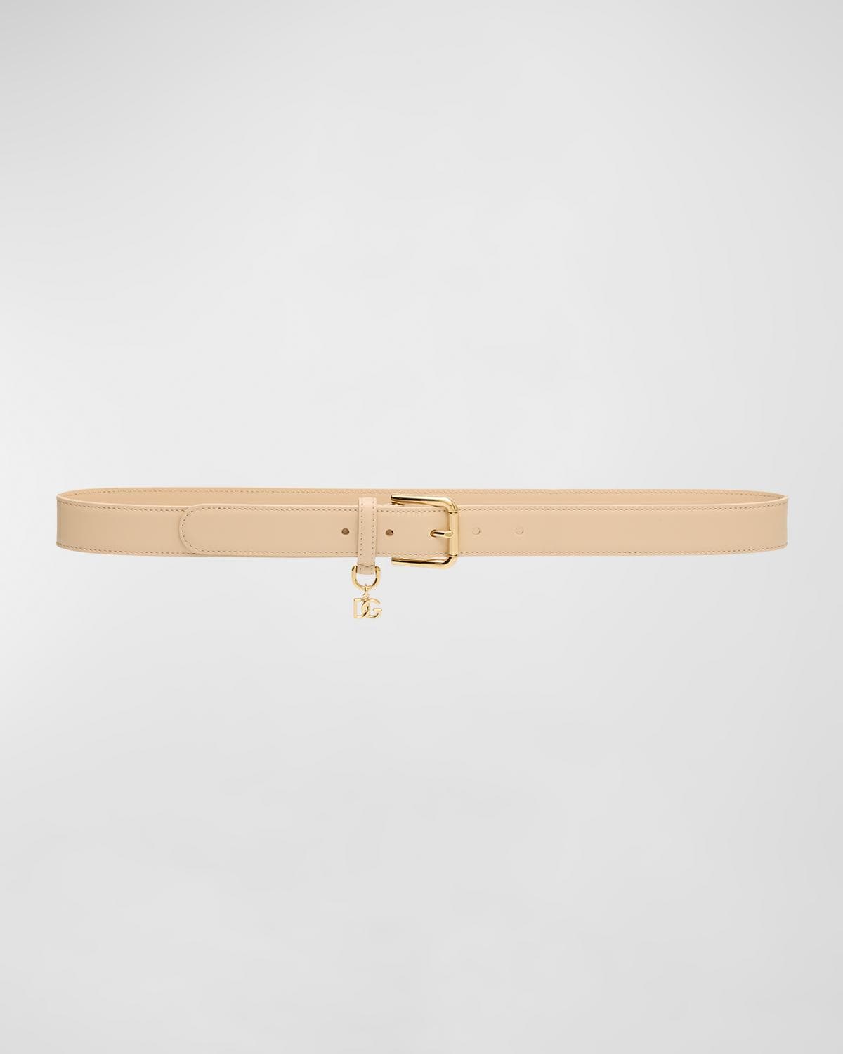 Dolce & Gabbana DG Charm Smooth Leather & Brass Belt
