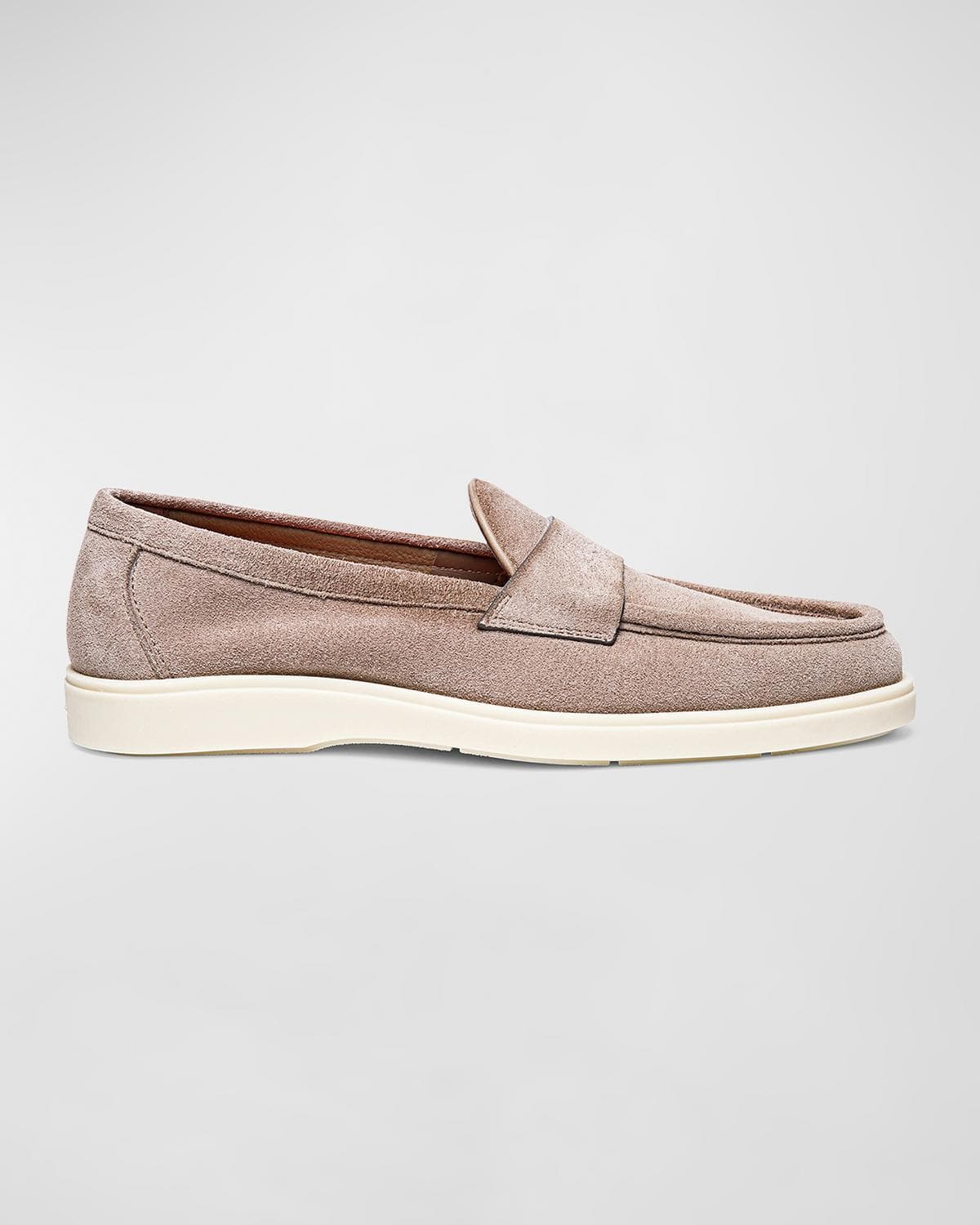 Santoni Men's Detroit Suede Rubber-Sole Penny Loafers