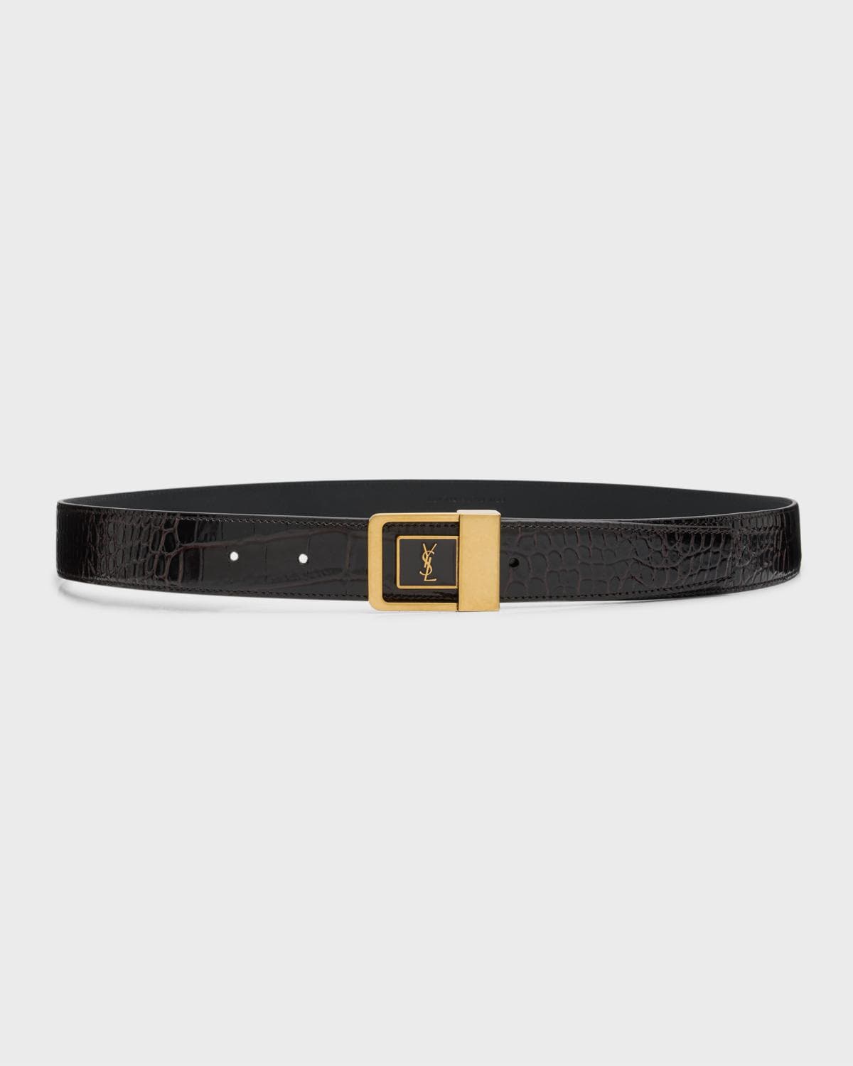 Saint Laurent Croc-Embossed Leather Square Buckle Belt