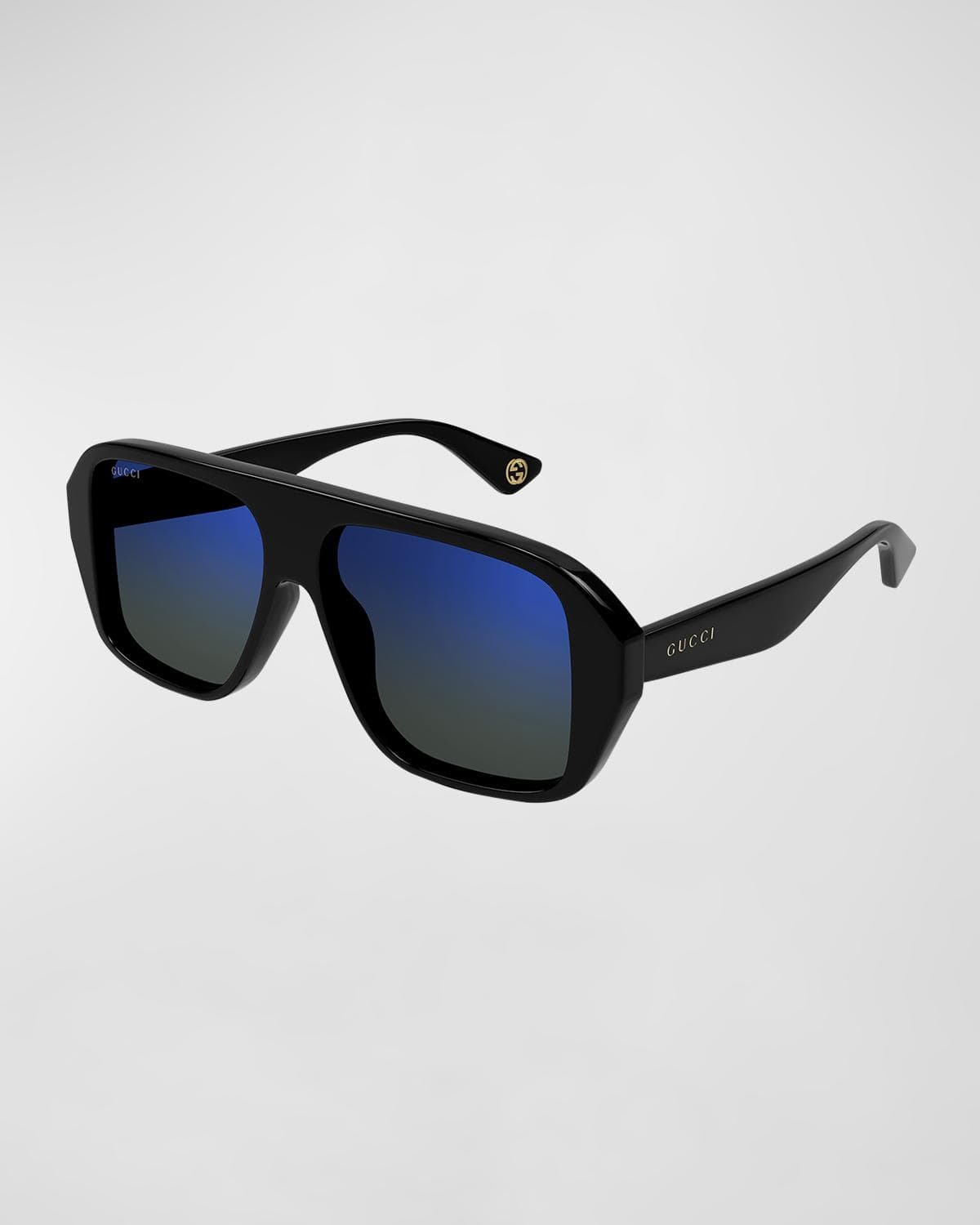 Gucci Men's Oversized Plastic Rectangle Sunglasses