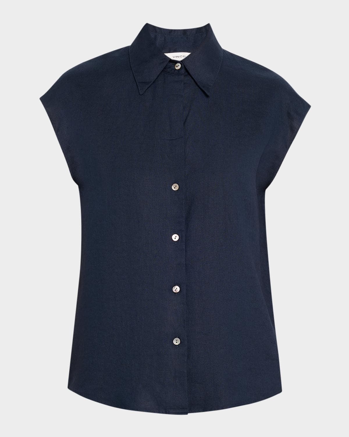 Vince Cap-Sleeve Linen Button-Front Blouse