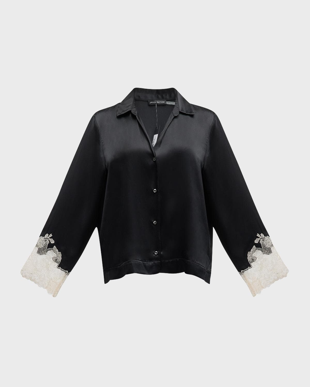 Josie Natori Lolita Cropped Lace-Trim Charmeuse Pajama Set