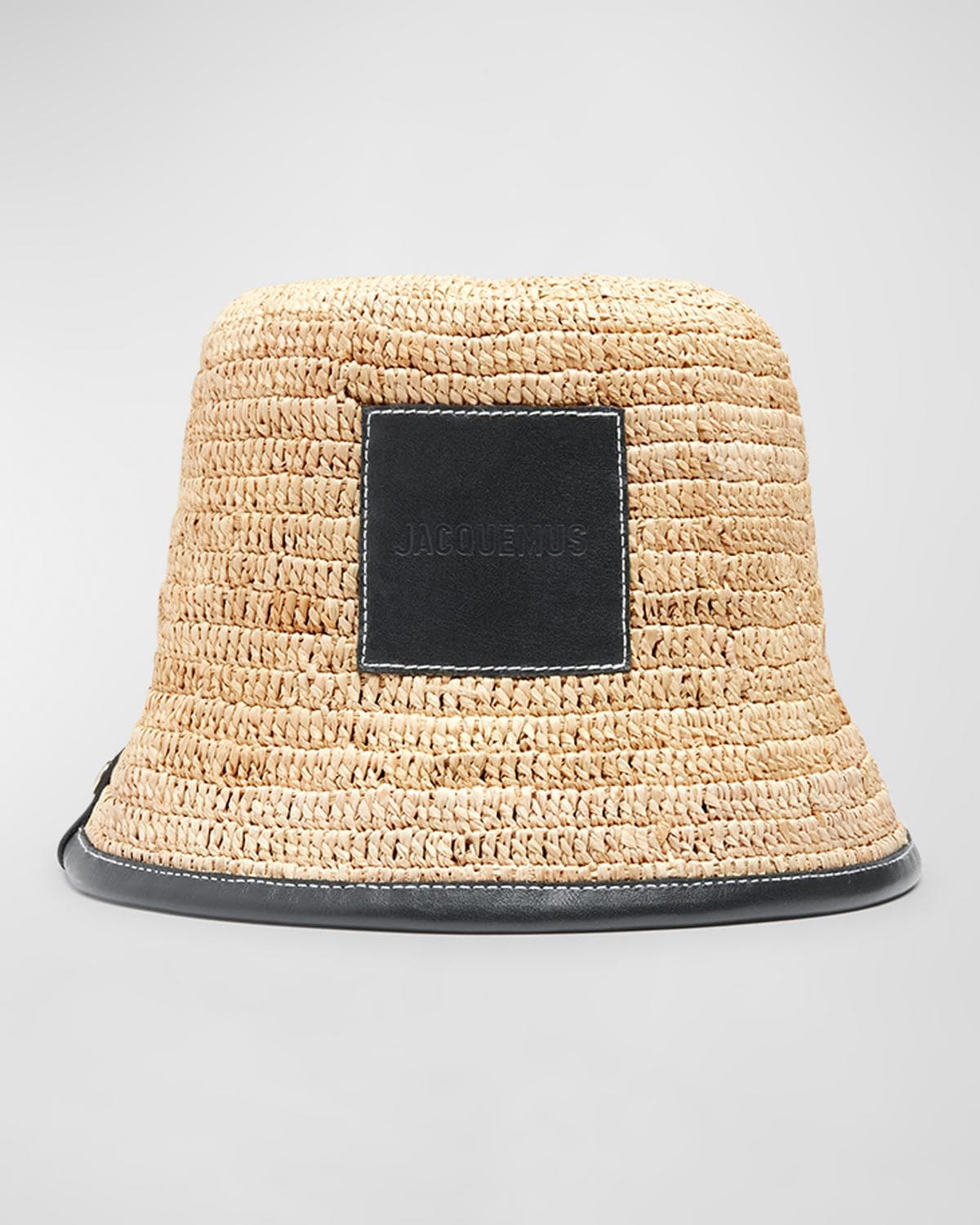 Jacquemus Le Bob Soli Raffia & Black Leather Bucket Hat