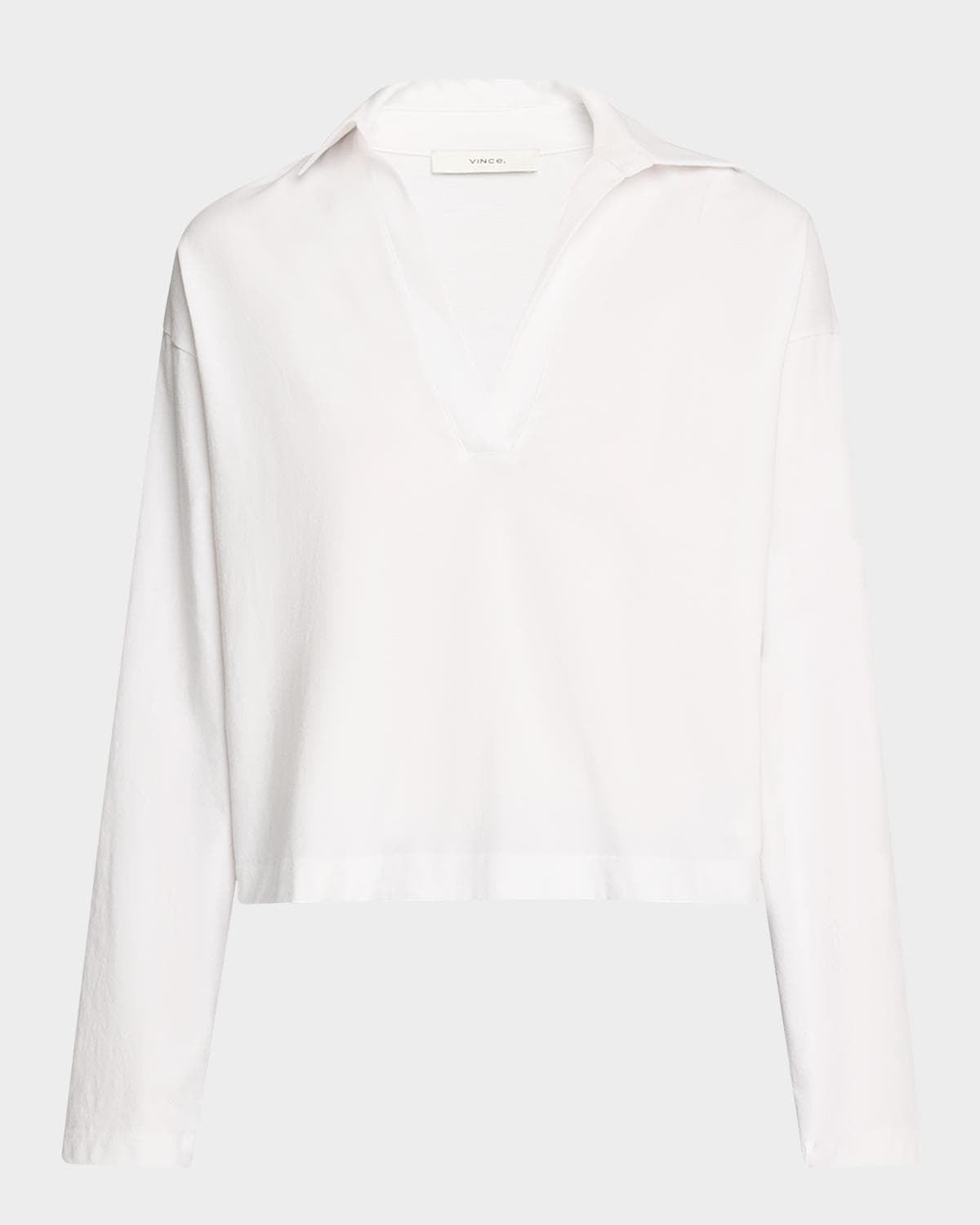 Vince Easy Cotton Long-Sleeve Pullover Polo Top