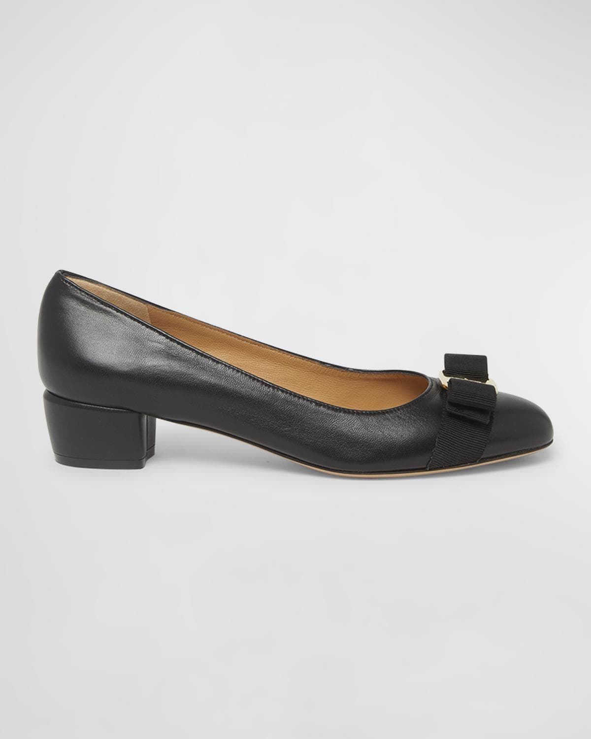 Ferragamo Vara Leather Bow Low Pumps