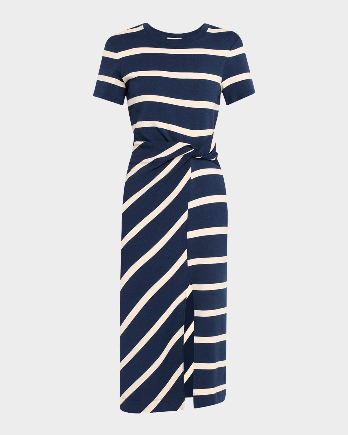 Tanya Taylor Cody Twisted-Waist Short-Sleeve Striped Midi Dress