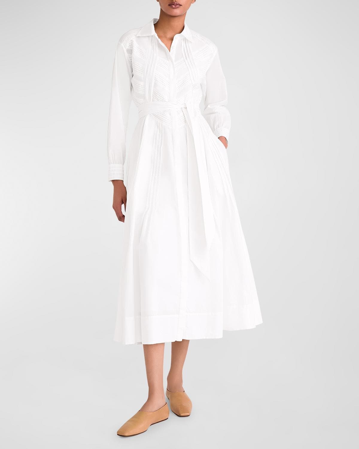 Merlette Liberty Pintuck Pima Cotton Midi Shirtdress · X-SMALL