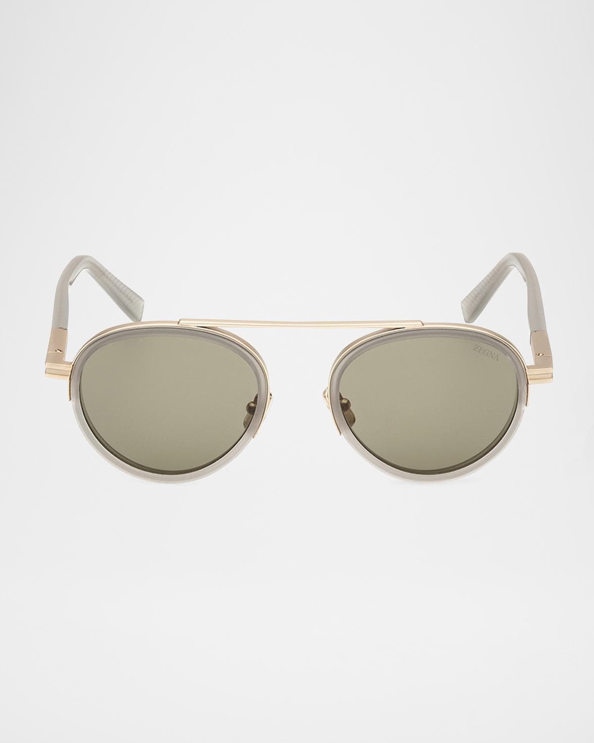 ZEGNA Men's ORIZZONTE II Metal-Acetate Round Sunglasses