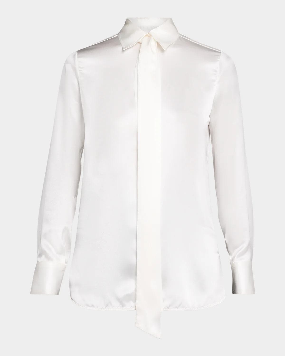 Kiton Neck-Tie Silk Satin Button-Down Shirt