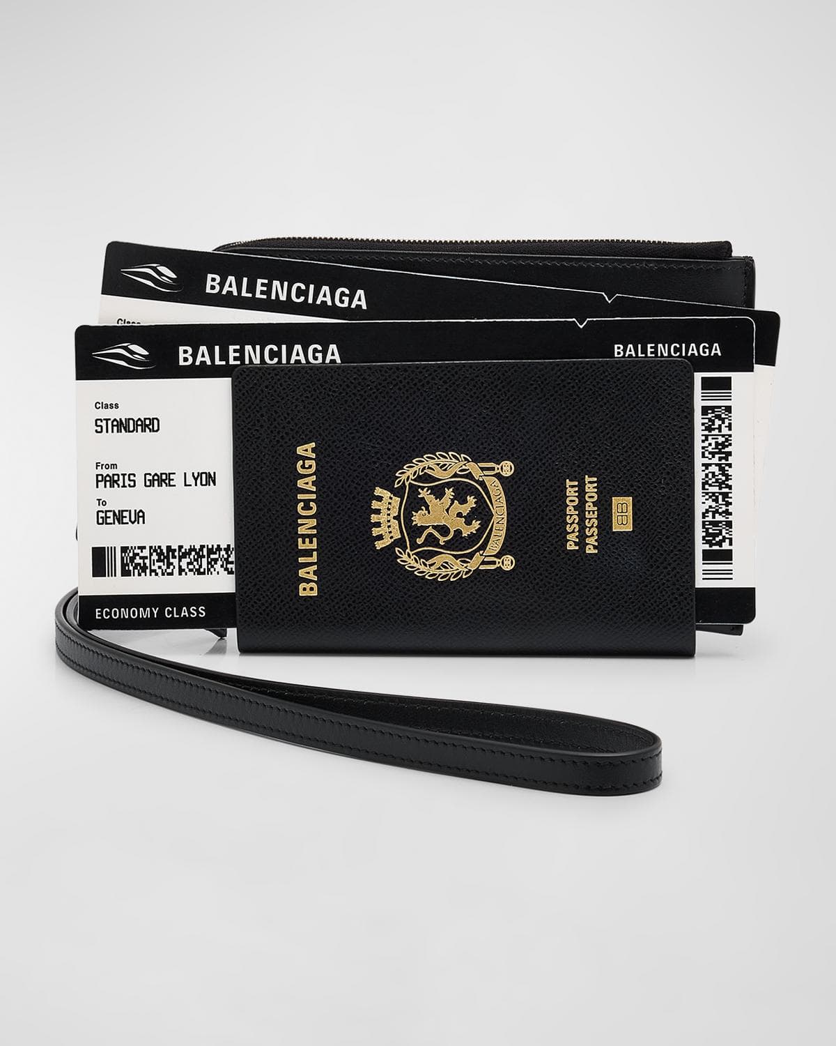 Balenciaga Men's Passport Zip Wallet with Strap