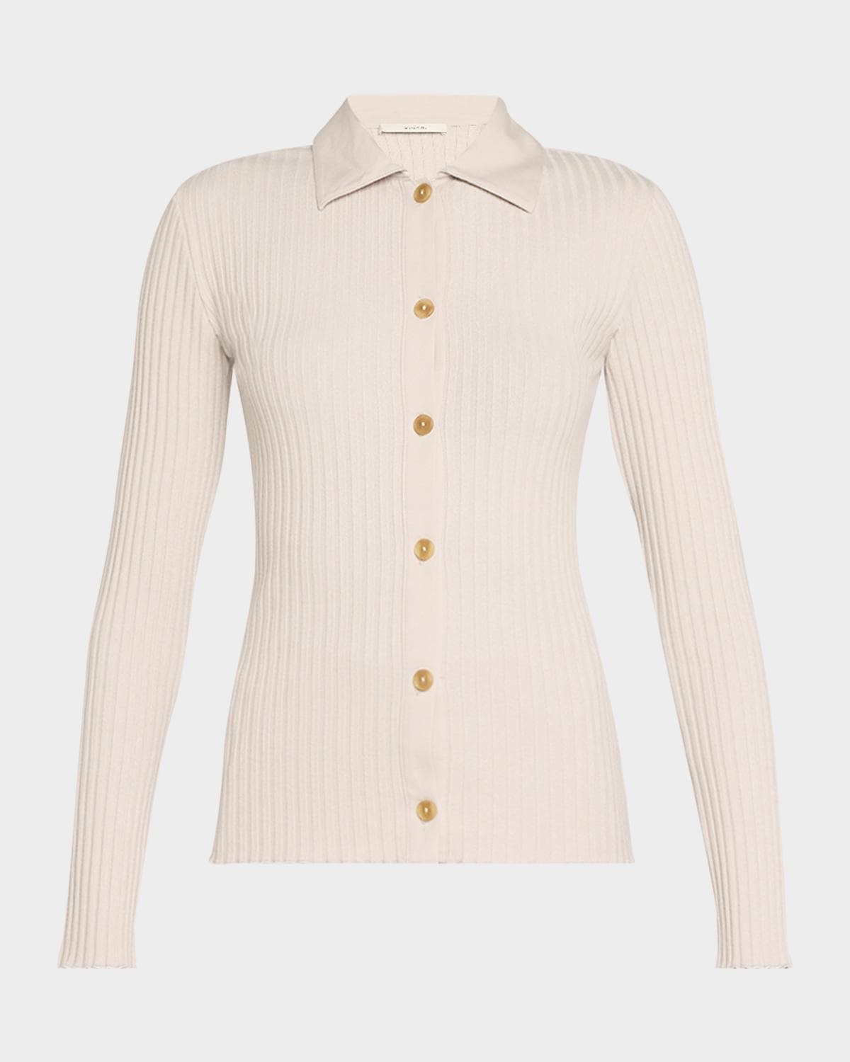Vince Ribbed Long-Sleeve Button-Front Polo Shirt · XX-SMALL
