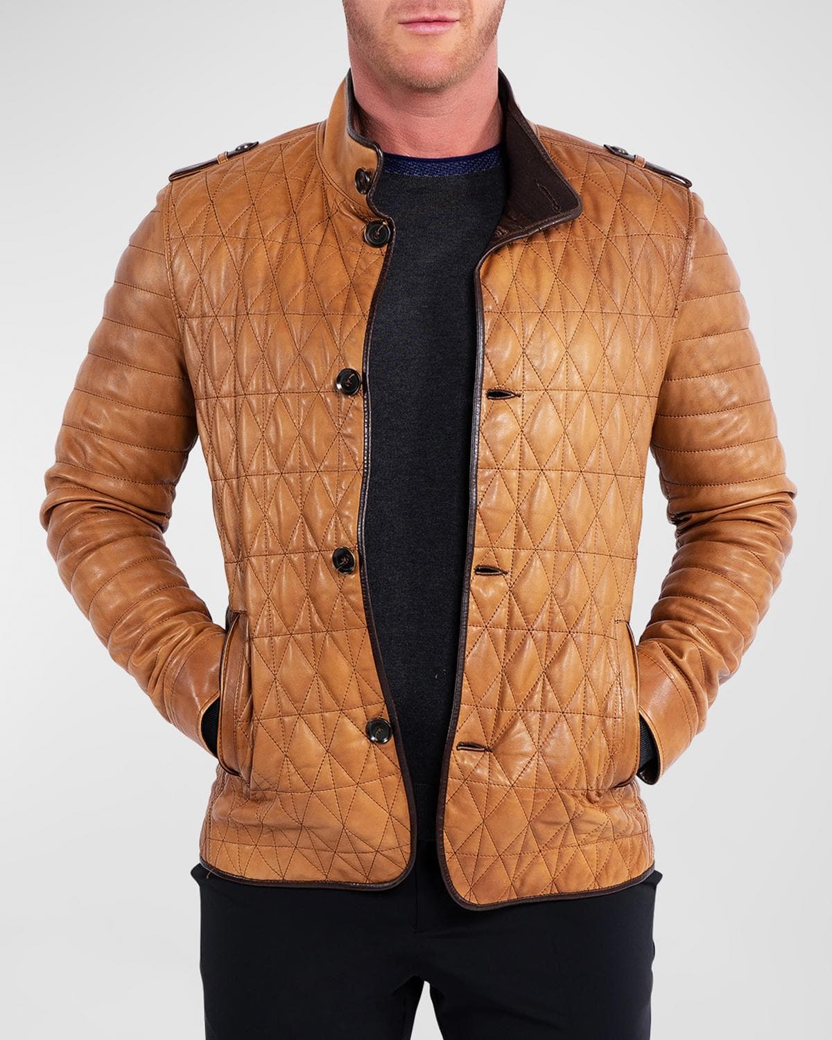 Maceoo Men's Leather Field Jacket