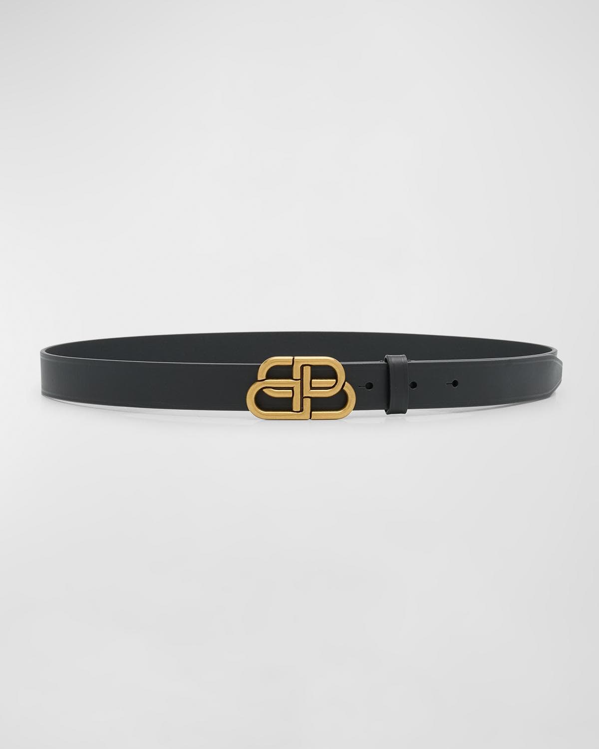 Balenciaga Silver-Tone BB Thin Leather Belt