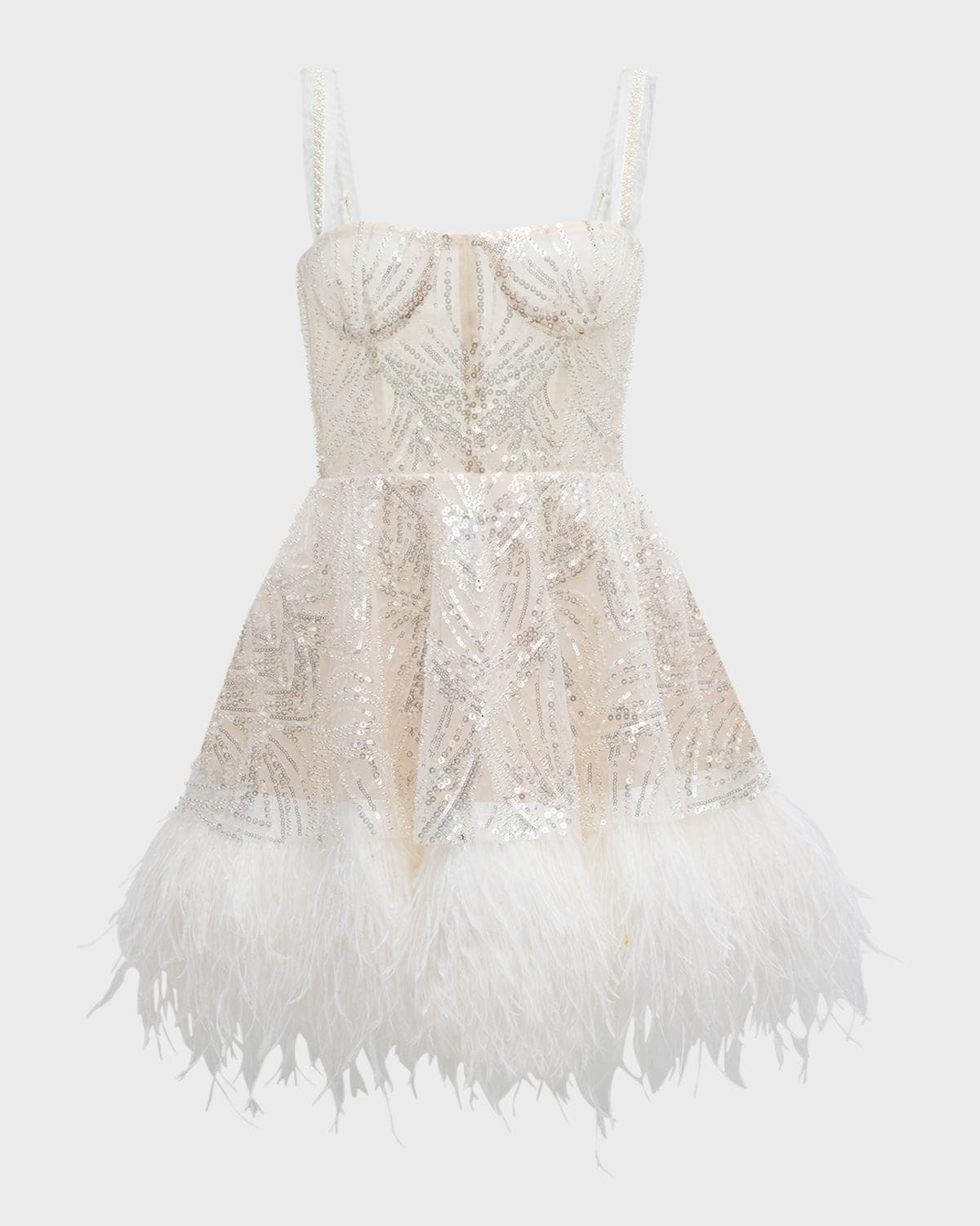 Bronx Banco Mademoiselle Beaded Feather-Trim Mini Dress
