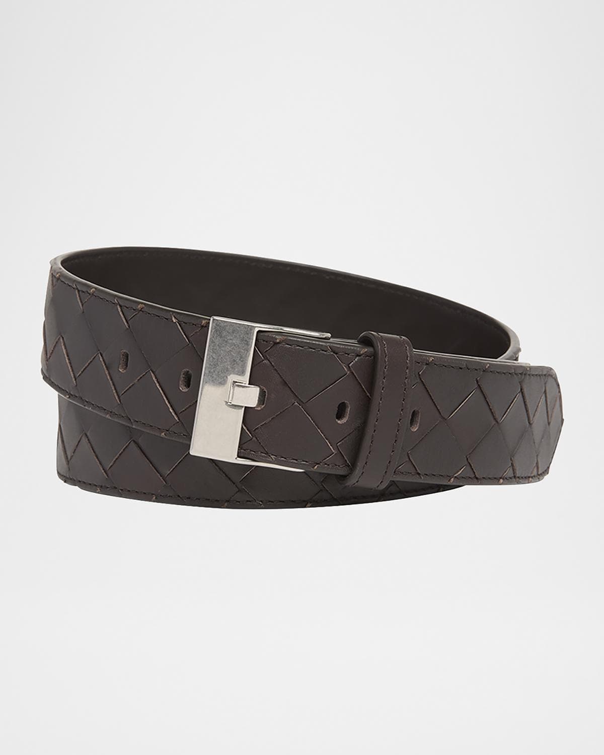Bottega Veneta Men's Watch-Buckle Intrecciato Leather Belt