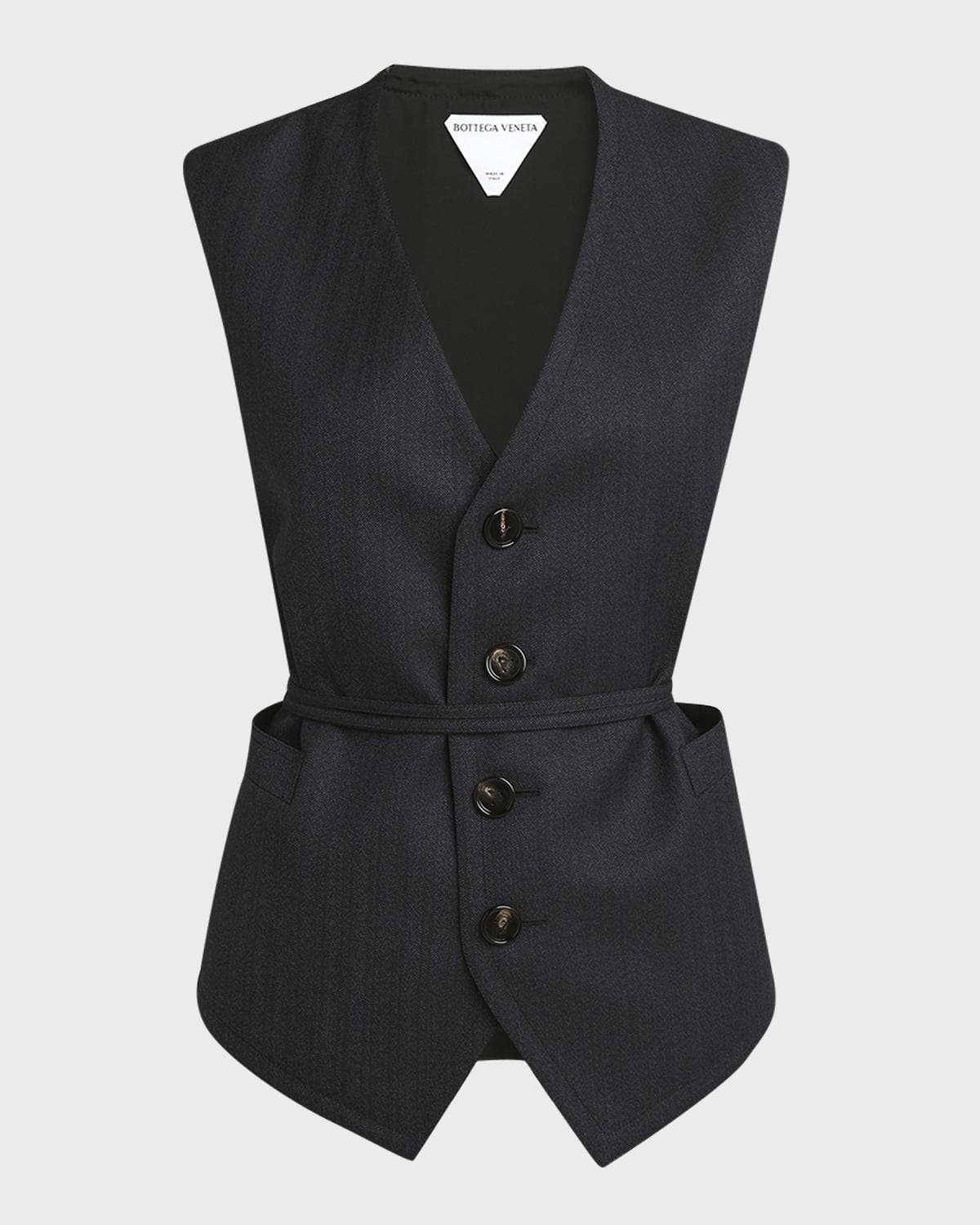 Bottega Veneta Subtle Striped Wool Gilet with Tie Waist