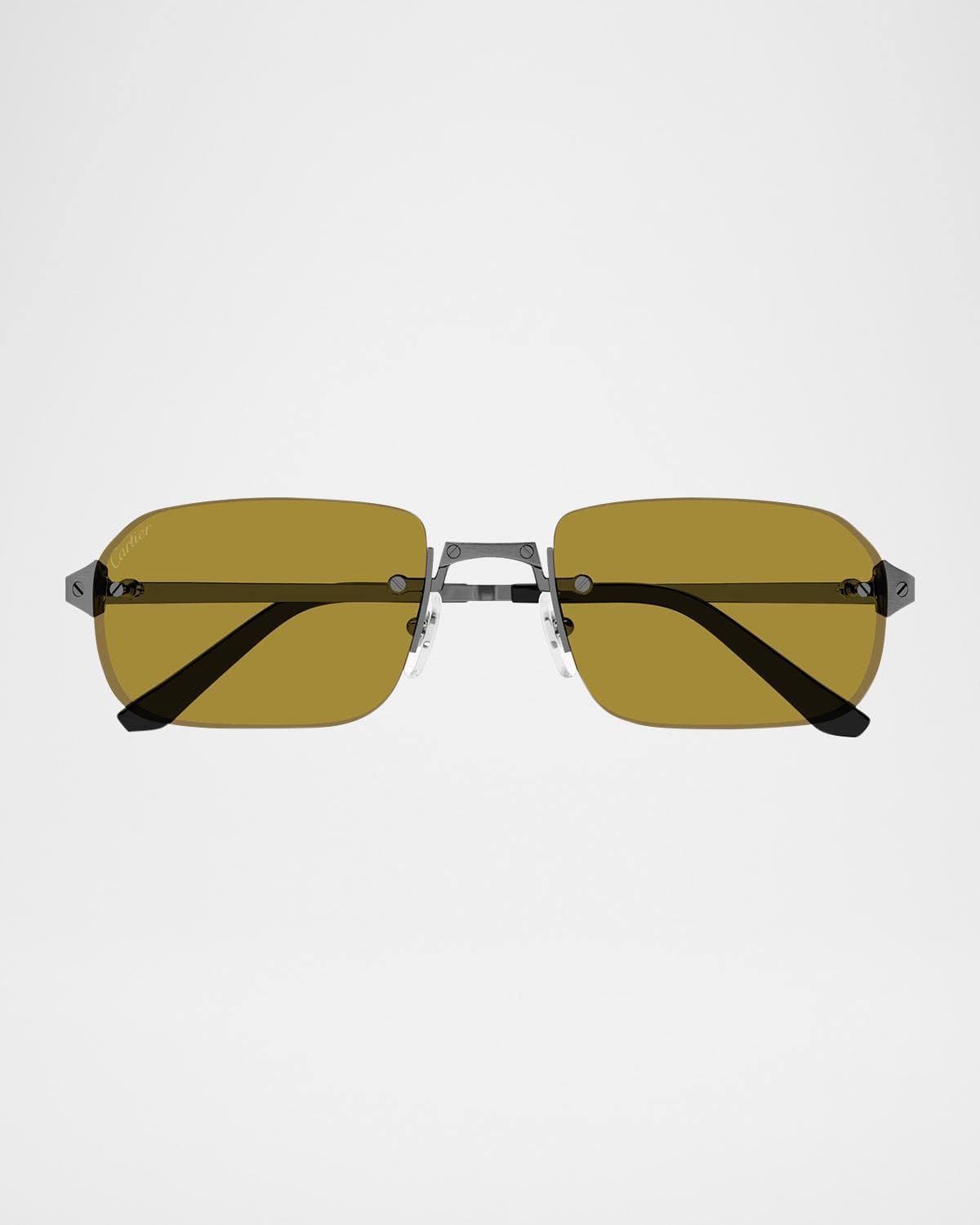 Cartier Men's Metal Rimless Rectangle Sunglasses