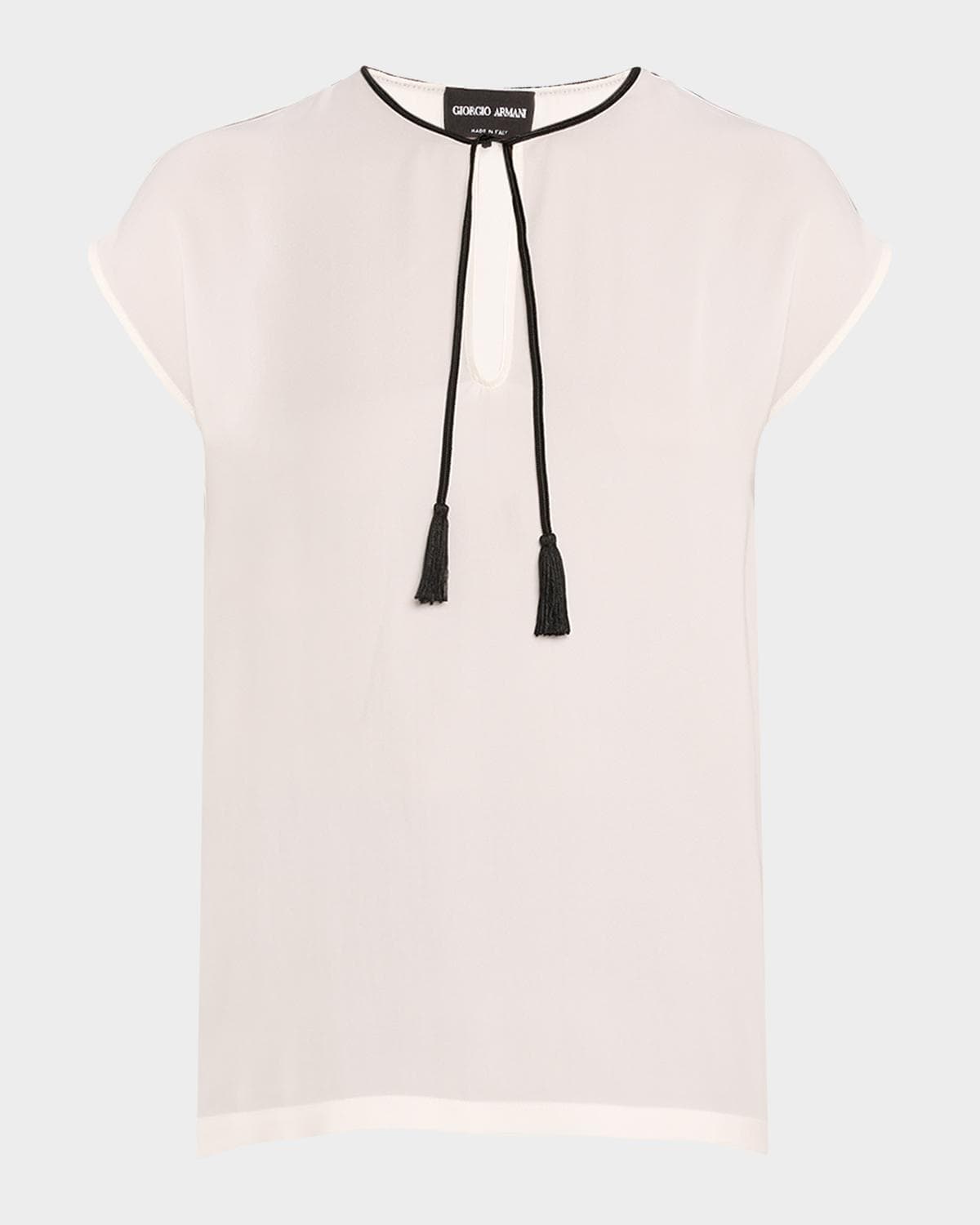 Giorgio Armani Silk Georgette Short Blouse with Tie Neck Detail · 44 (8)
