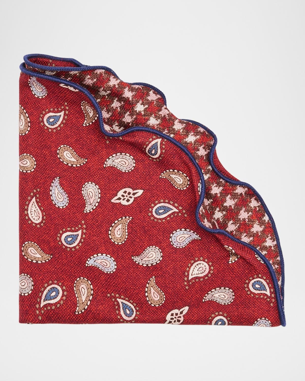 Edward Armah Men's Silk Reversible Houndstooth and Paisley Pocket Round