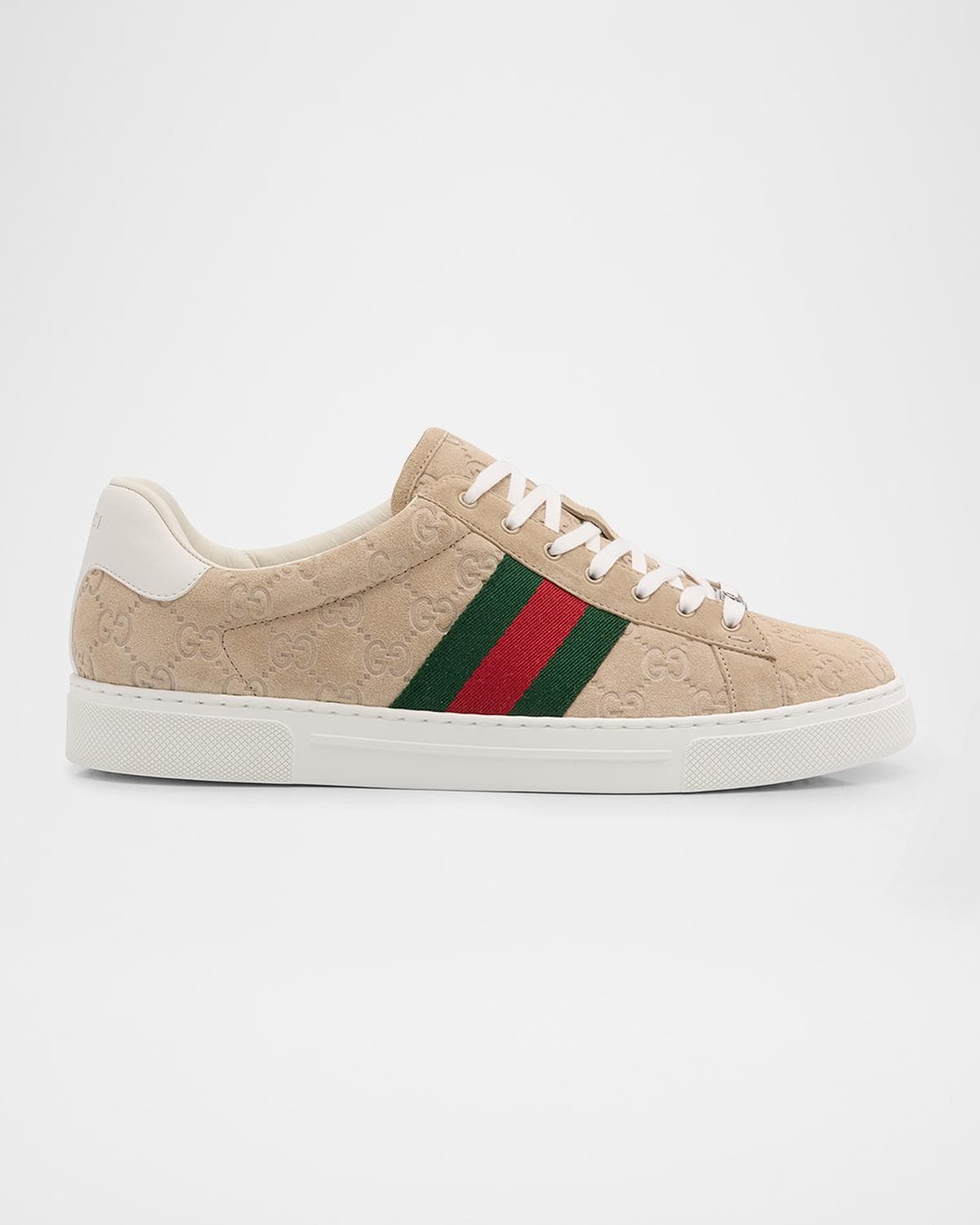 Gucci Men's Ace Suede Monogram Low-Top Sneakers