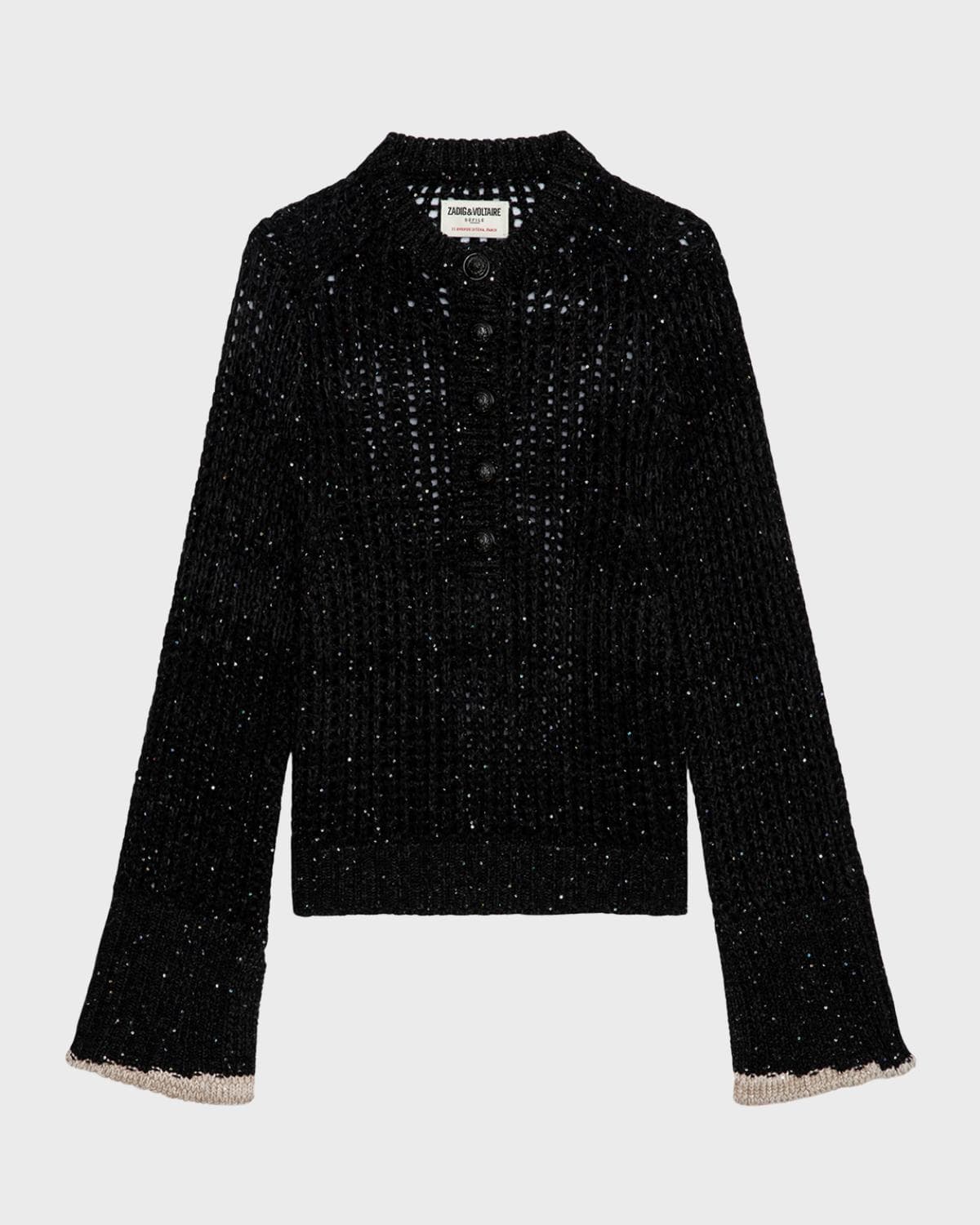 Zadig & Voltaire Halty Metallic Open-Knit Cashmere Pullover · SMALL