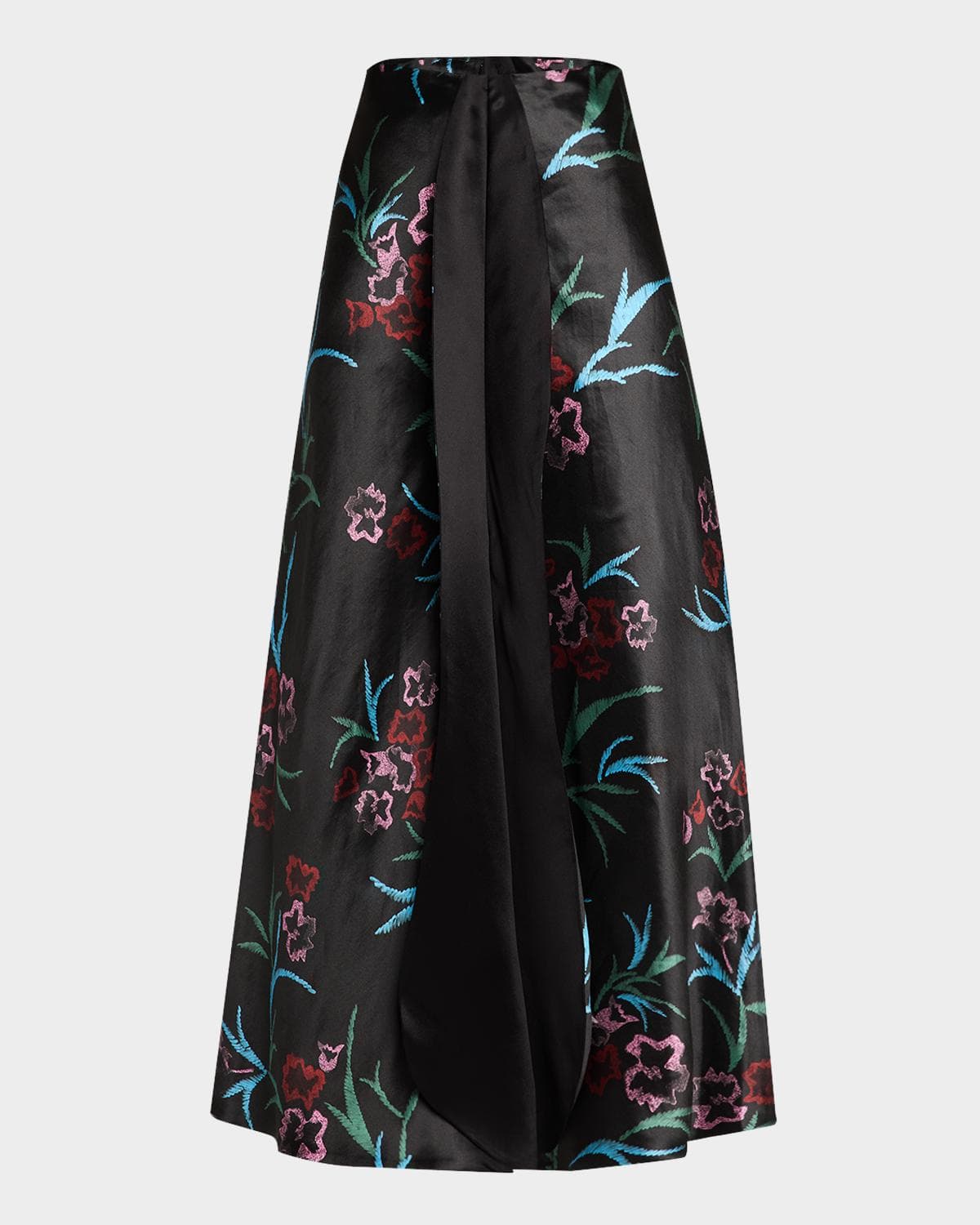 Giorgio Armani Floral Printed Maxi Silk Skirt with Pleated Center Panel
