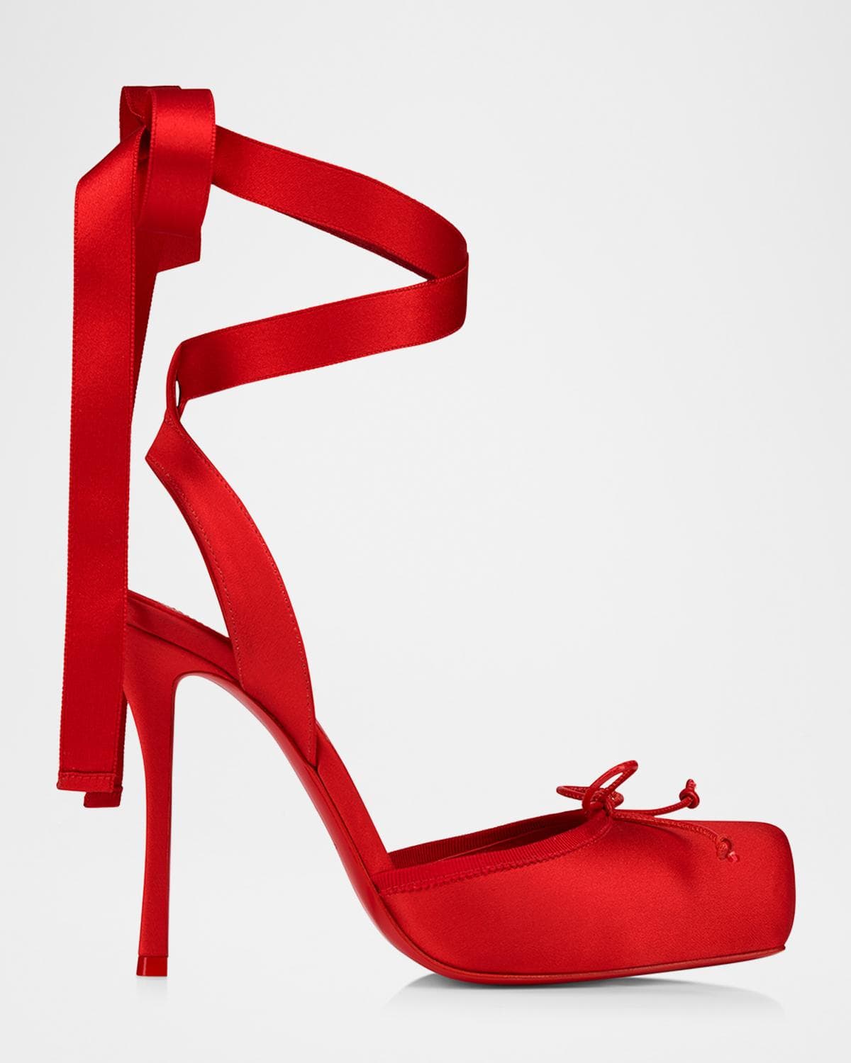 Christian Louboutin 100mm Cassia Silk Ankle-Tie Ballerina Pumps