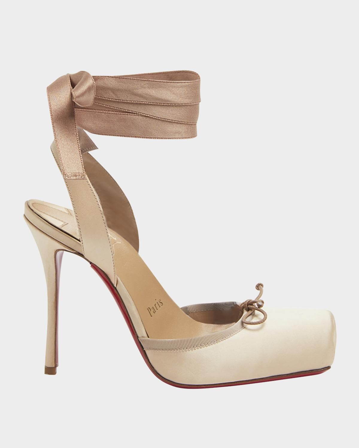 Christian Louboutin 100mm Cassia Silk Ankle-Tie Ballerina Pumps