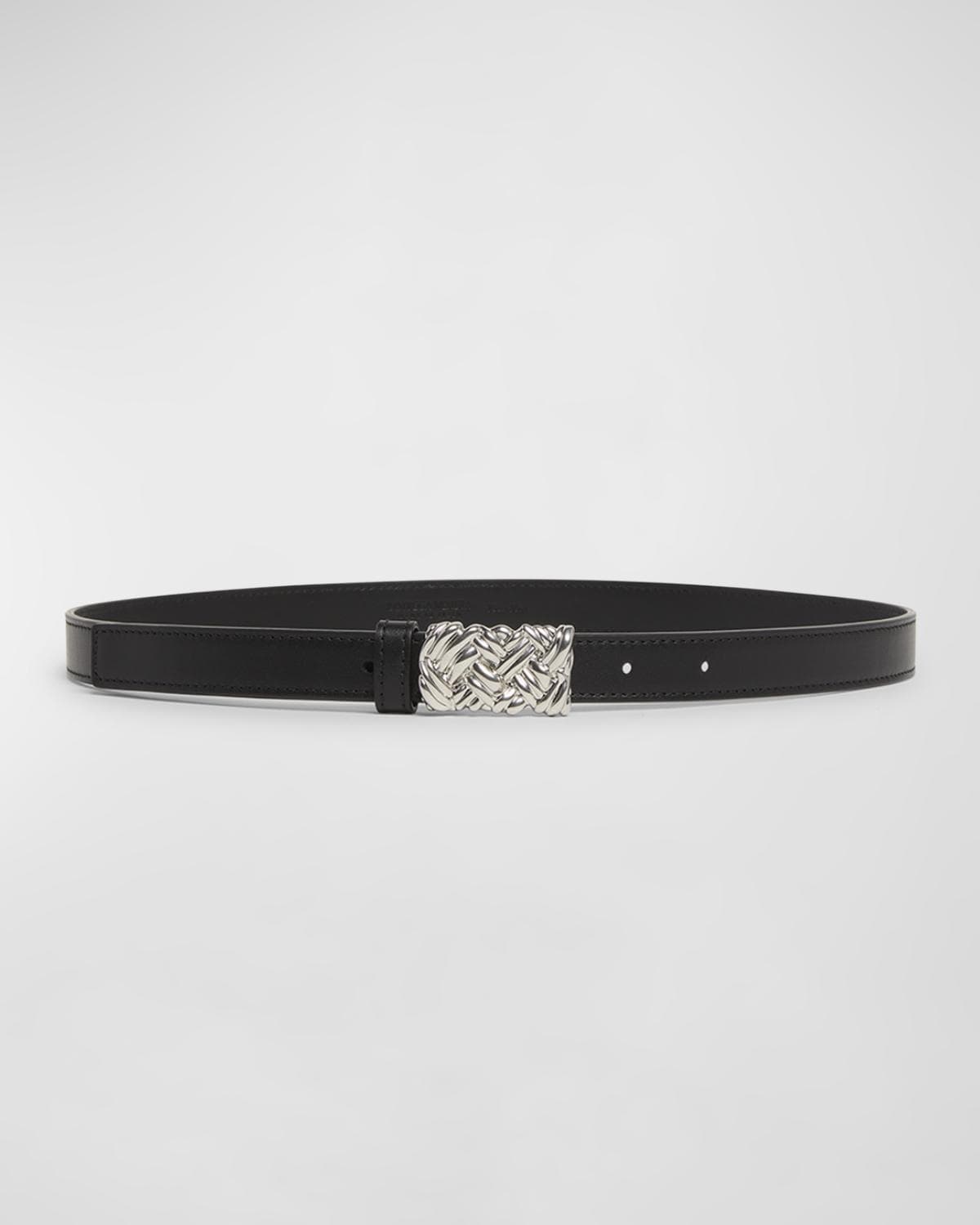 Bottega Veneta Woven Buckled Leather Skinny Belt
