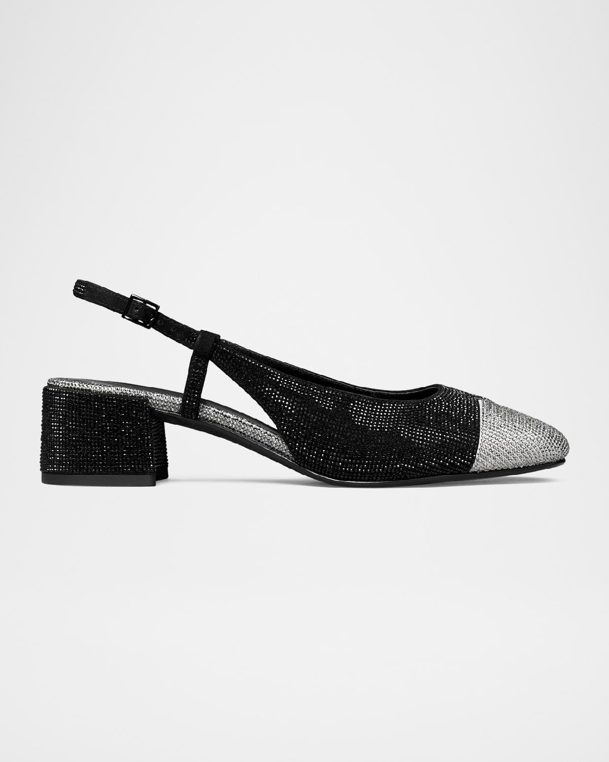 Tory Burch Bicolor Pave Cap-Toe Slingback Pumps · 6