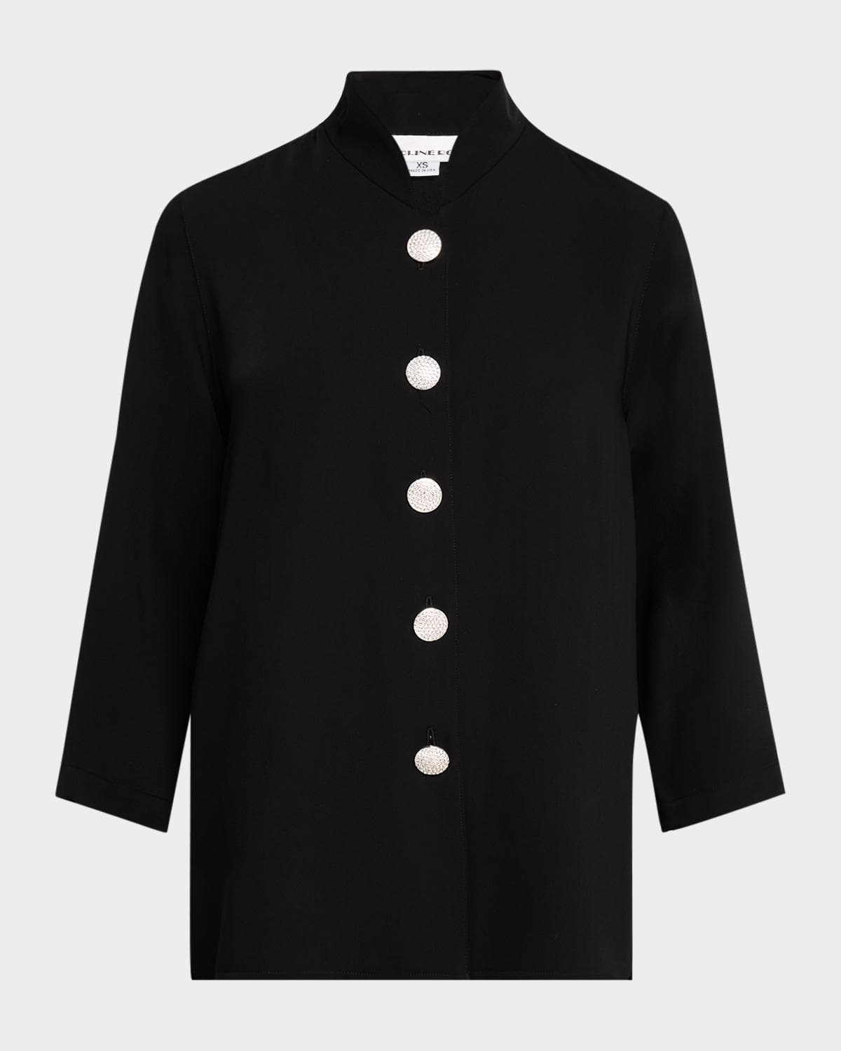 Caroline Rose Rhinestone-Button Matte Crepe Jacket