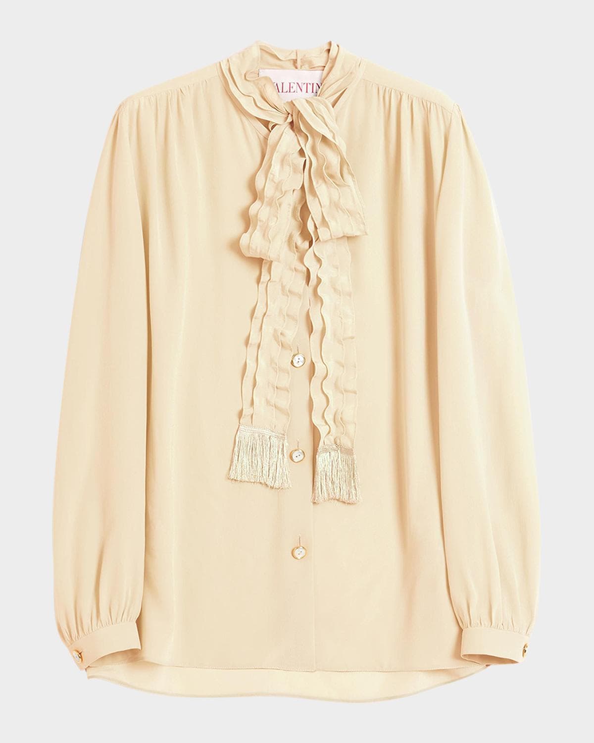 Valentino Garavani Ruffle Tie-Neck Silk Blouse