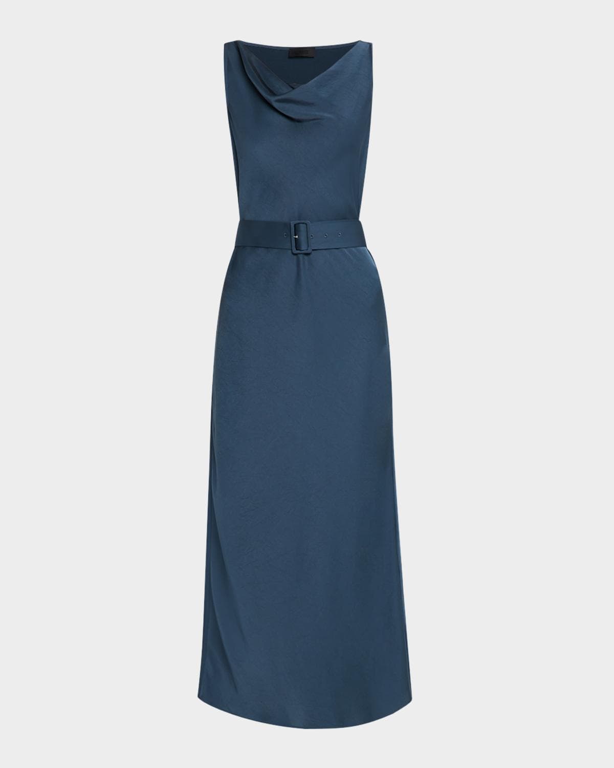 LAPOINTE Cowl-Neck Belted Satin Midi Dress