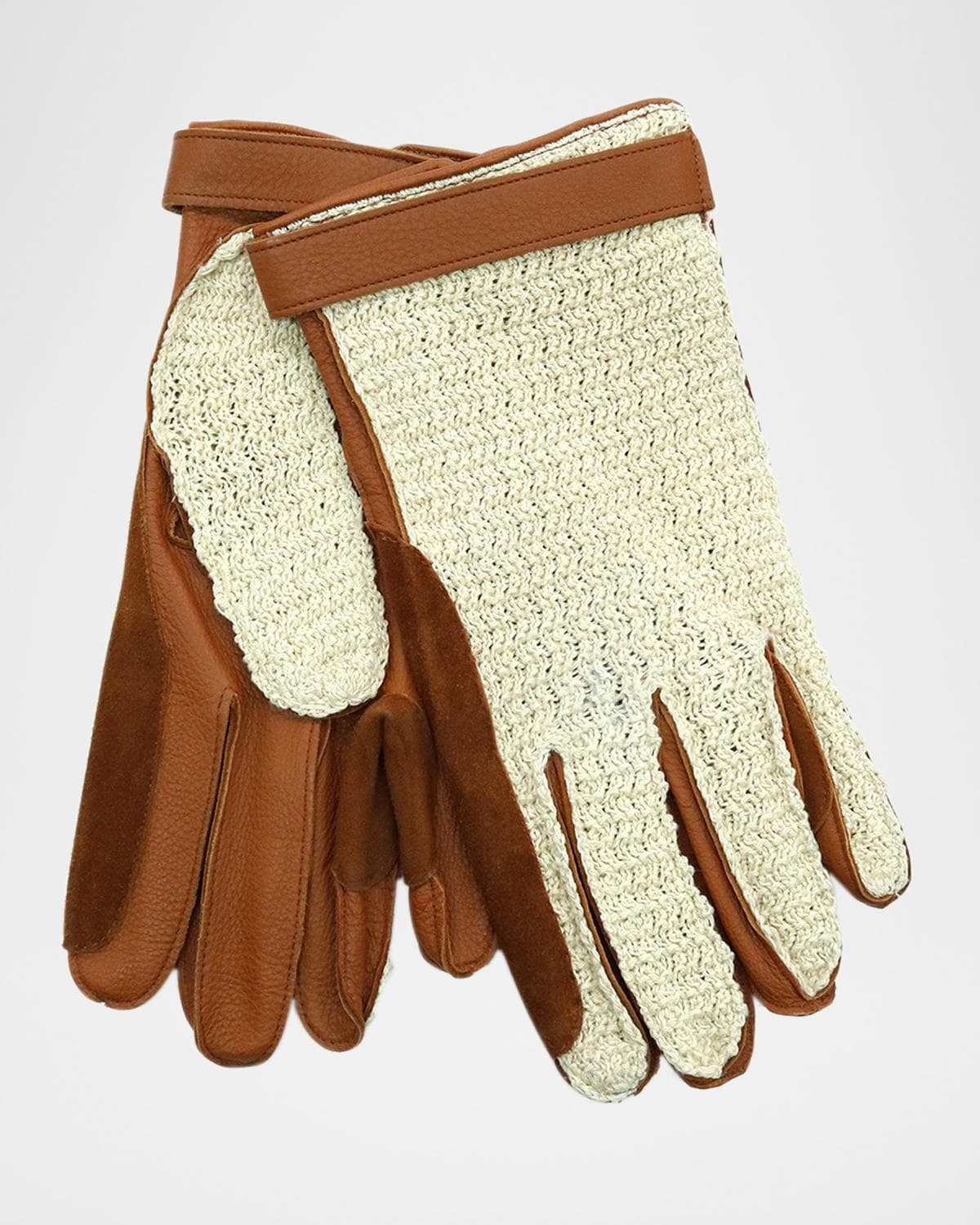 Portolano Men's Deerskin Gloves with Crochet Cotton Top · 9IN
