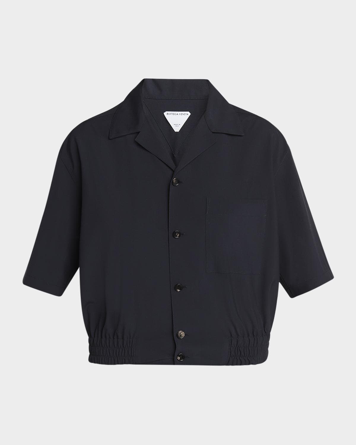 Bottega Veneta Short Sleeve Elastic Hem Cropped Wool Shirt
