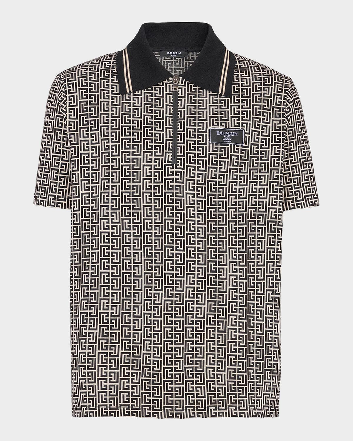 Balmain Men's Monogram Couture-Label Quarter-Zip Polo Shirt · X-SMALL